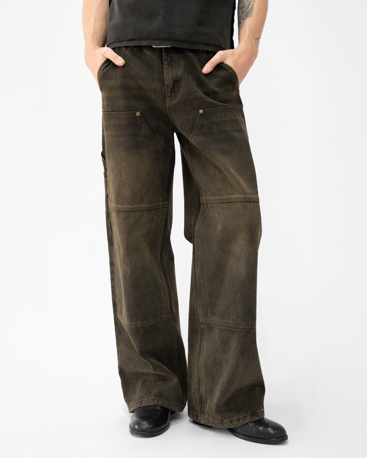 BROWN WASH DOUBLE KNEES JAPANESE SELVEDGE DENIM