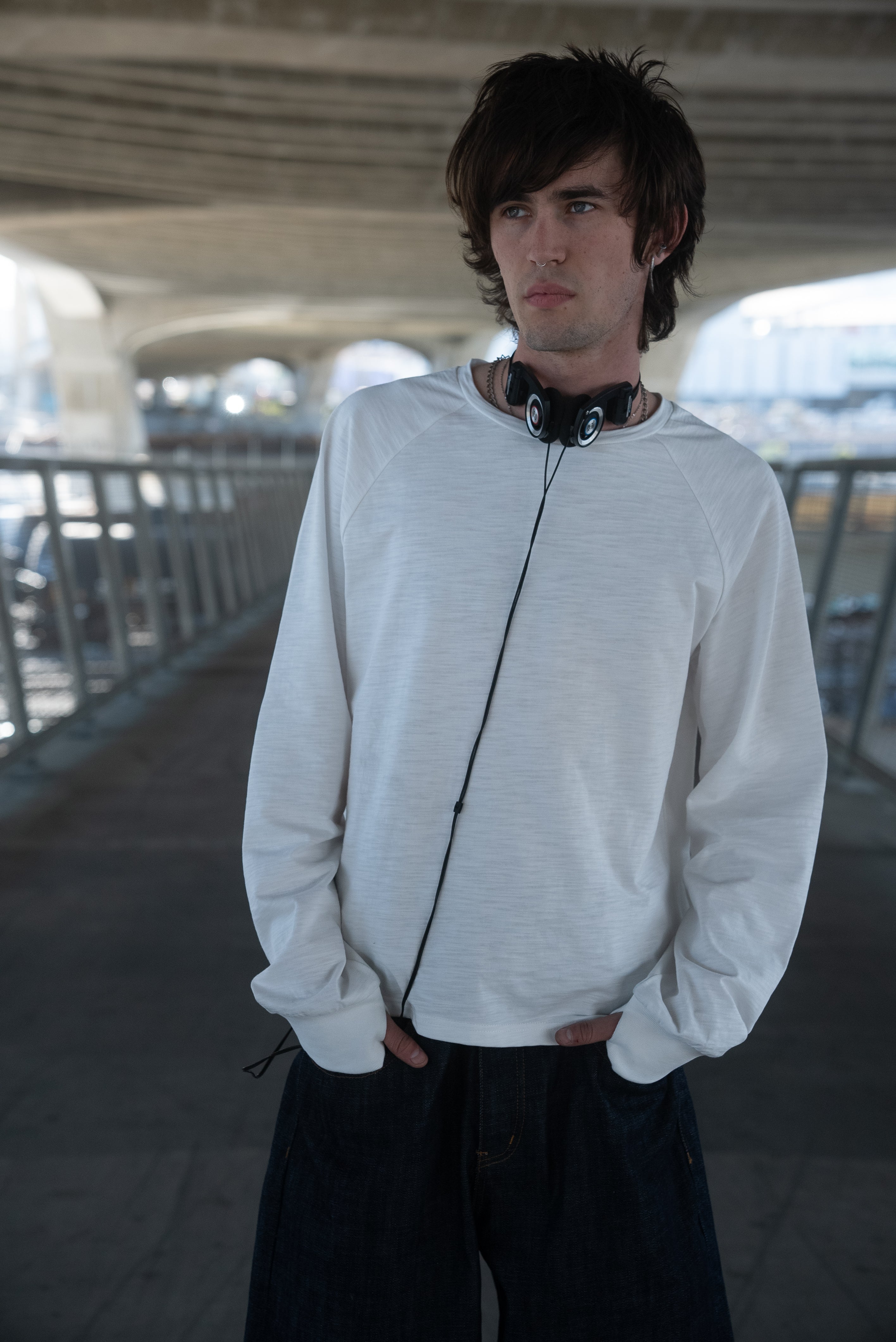 WHITE SLUB LONG SLEEVE SHIRT