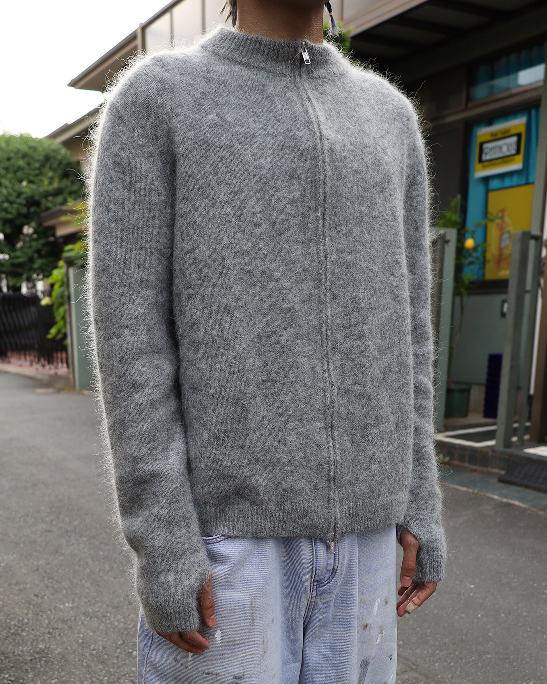 gray mohair knit sweater
