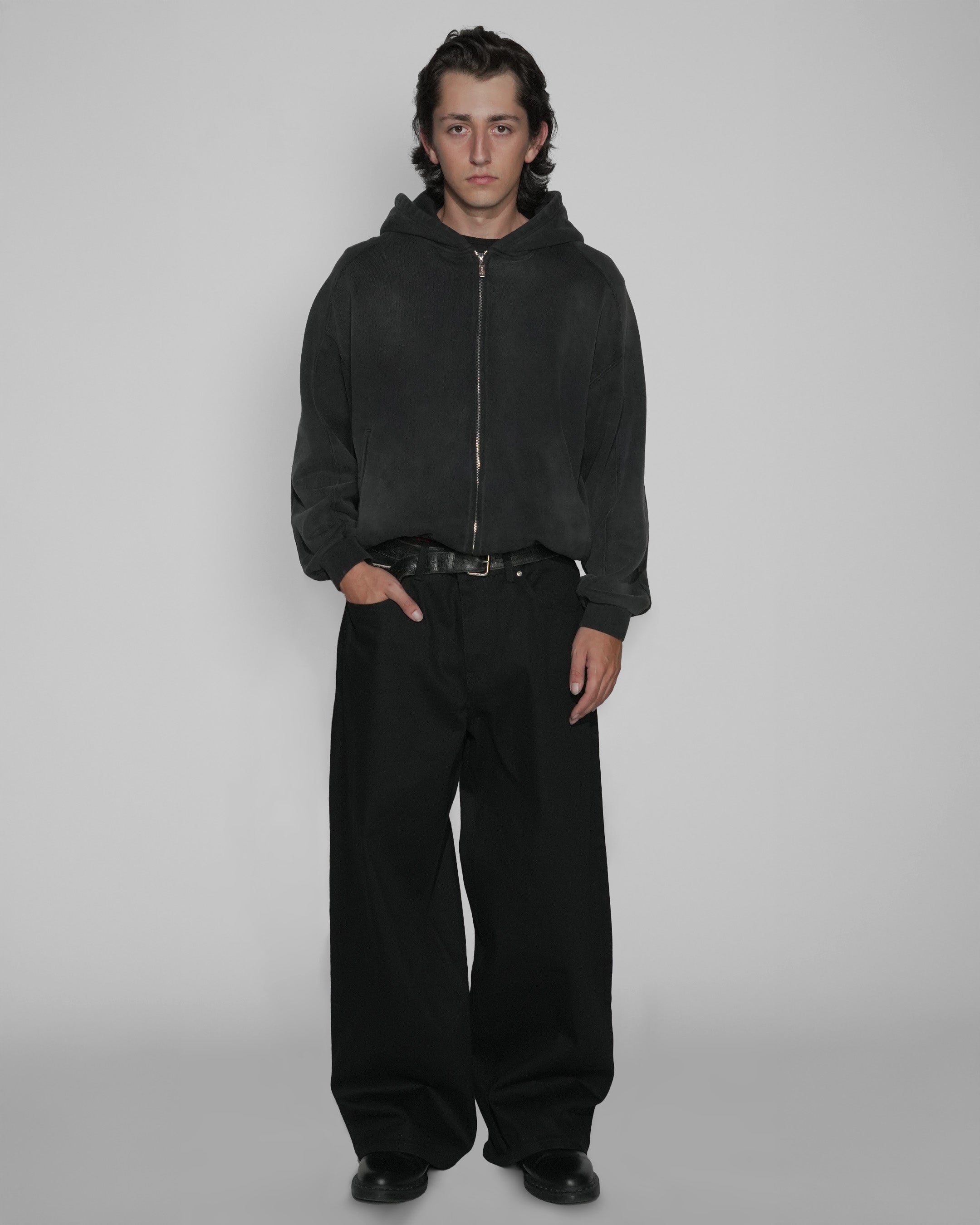 SUNFADED BLACK ZIP UP HOODIE