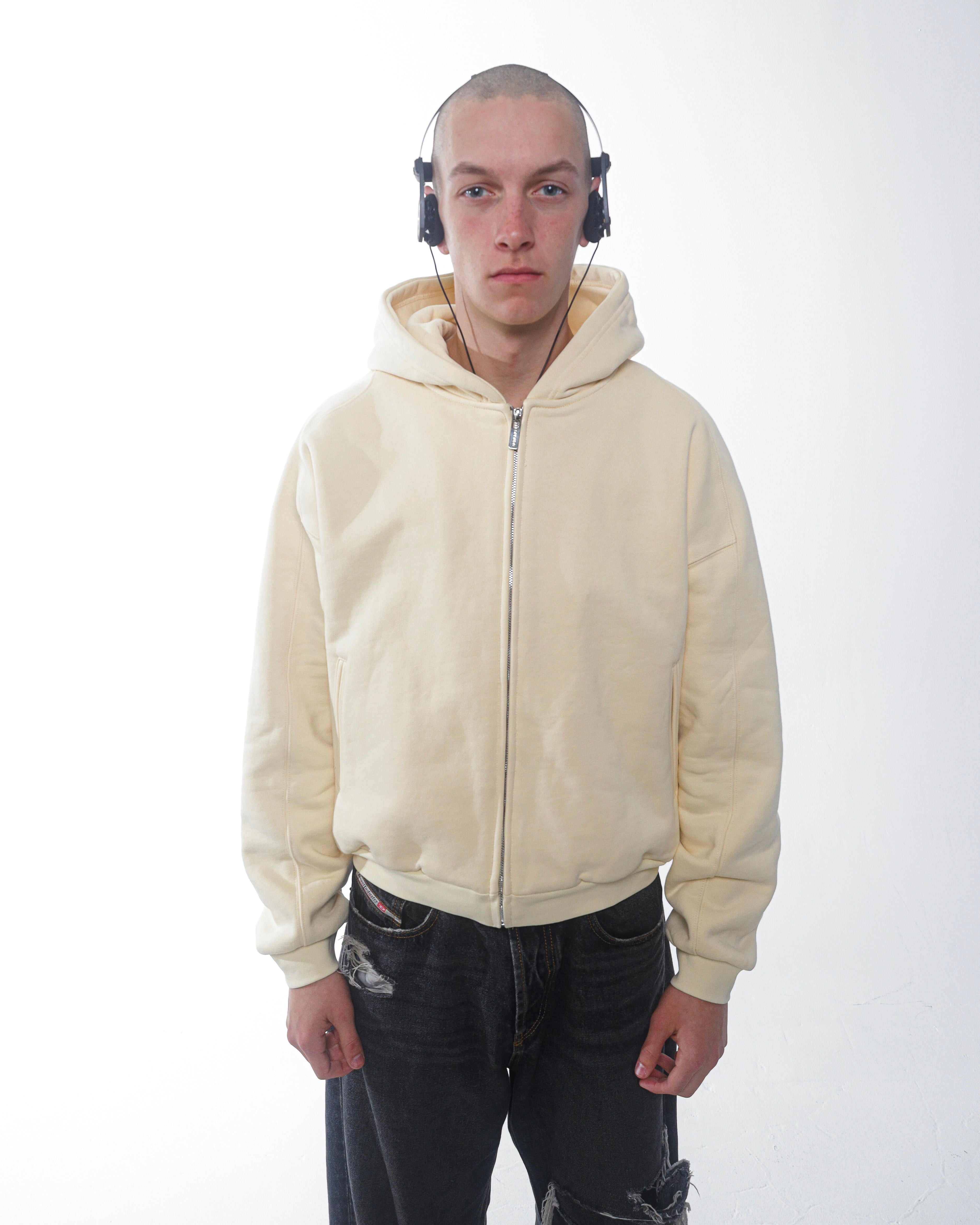 beige zip up hoodie