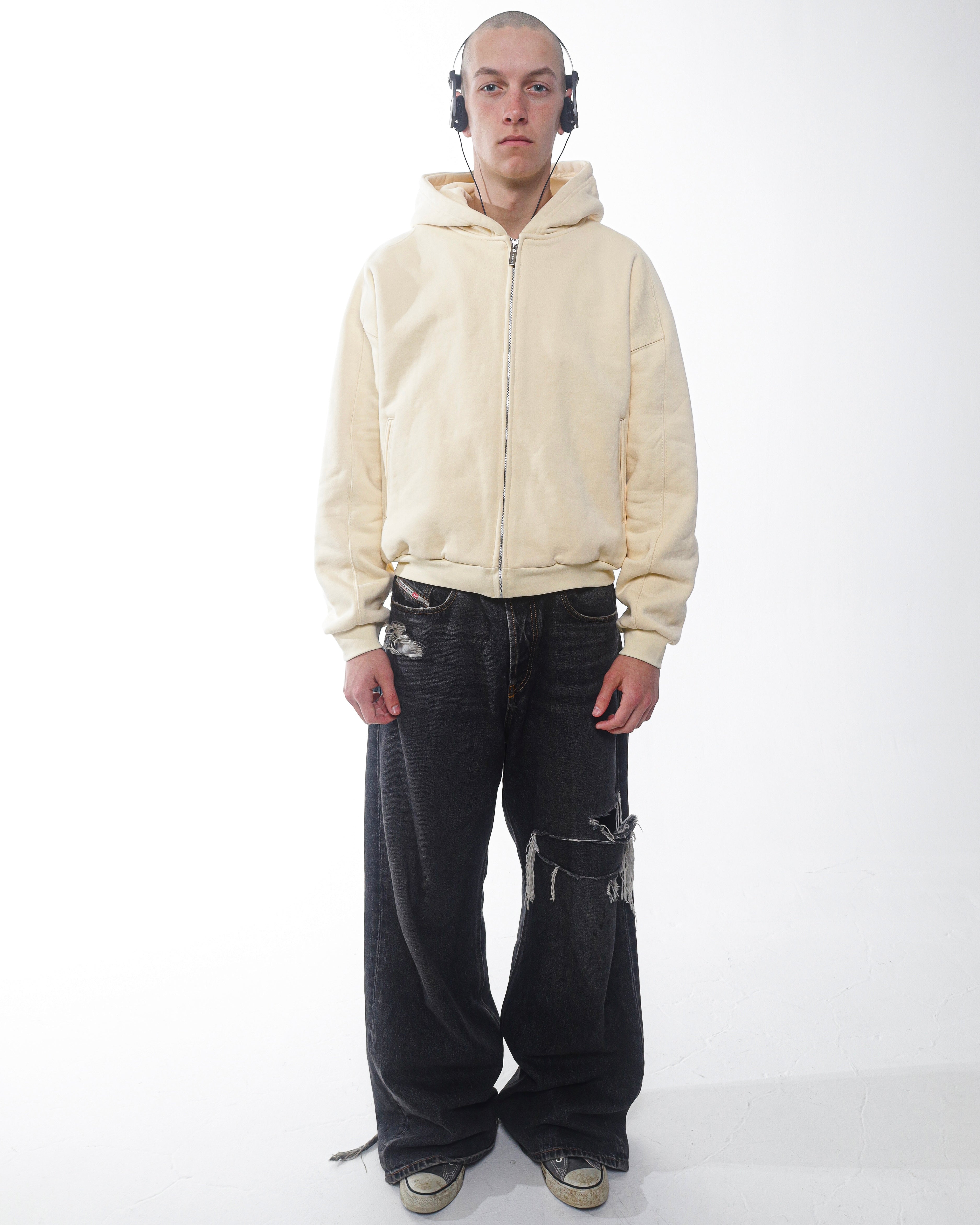 beige zip up hoodie