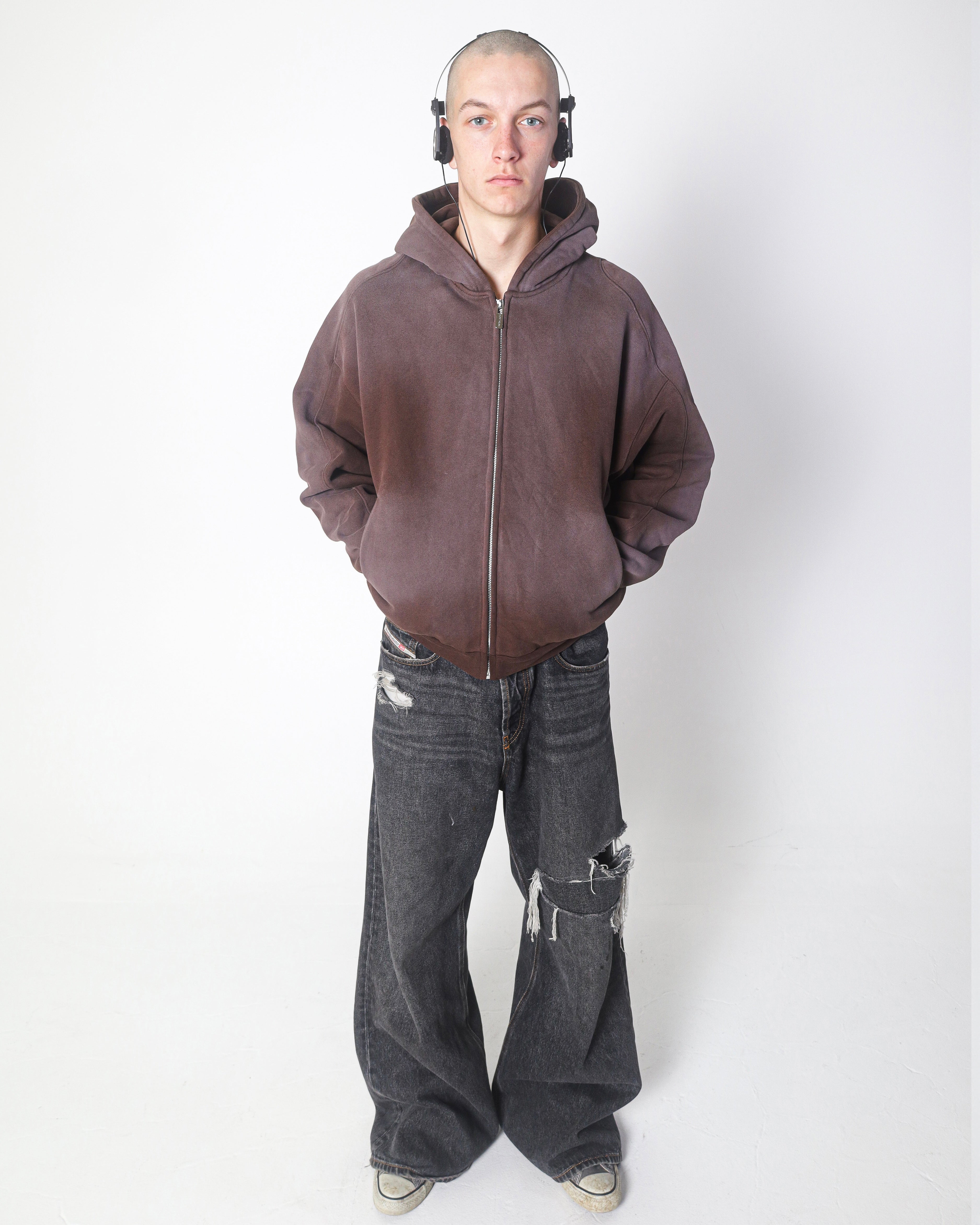 sunfaded brown zip up hoodie