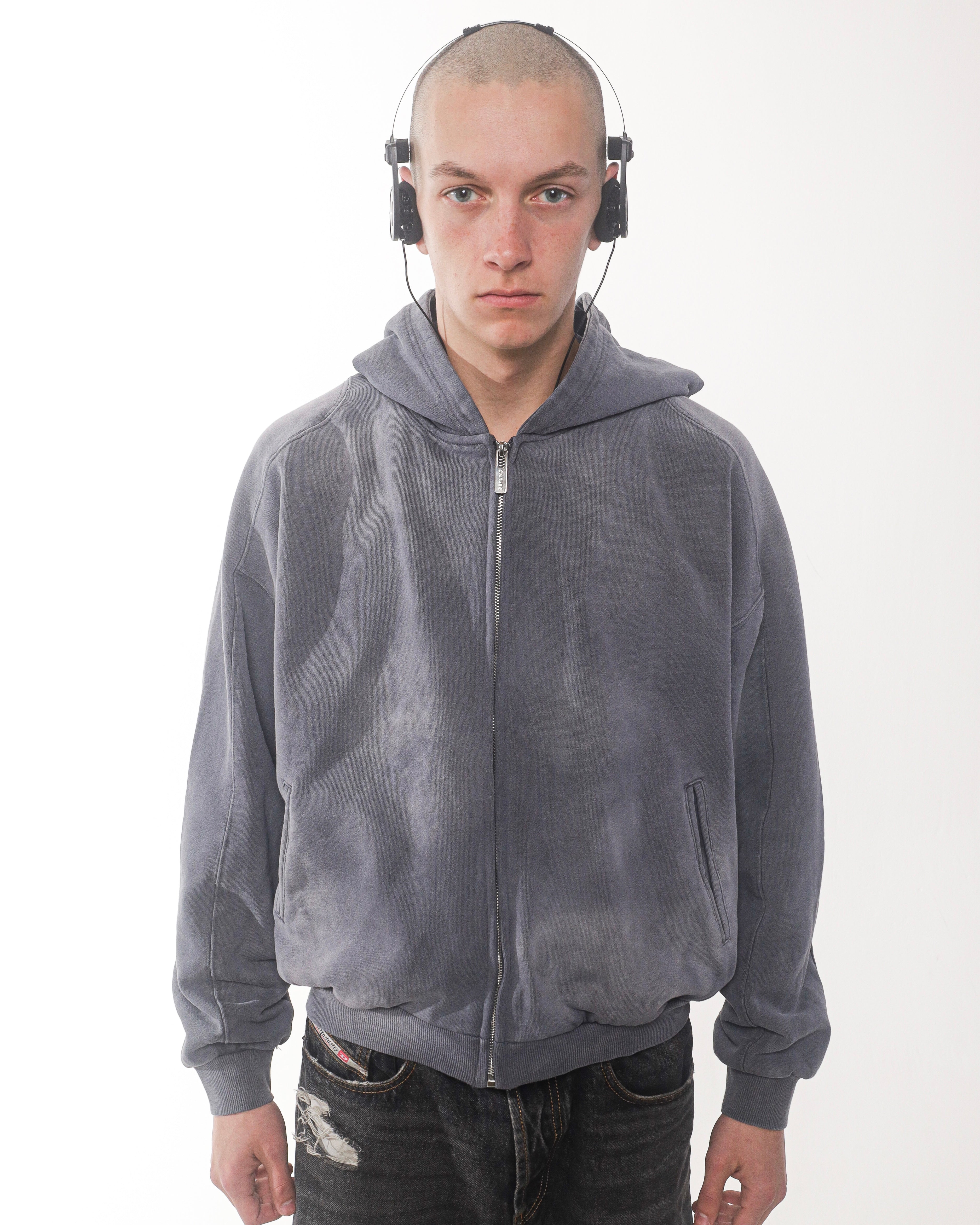 SUNFADED GRAY ZIP UP HOODIE