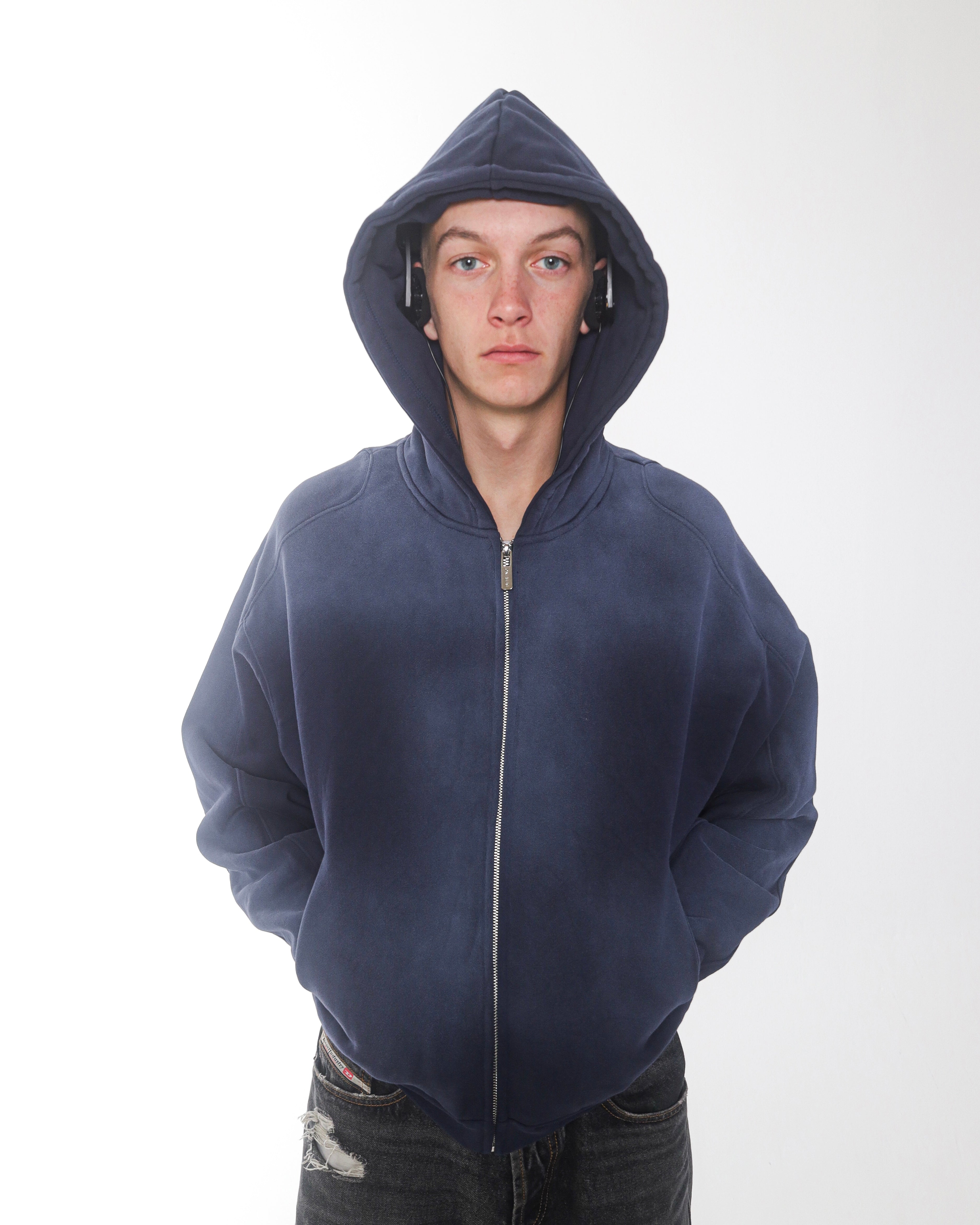sunfaded navy zip up hoodie