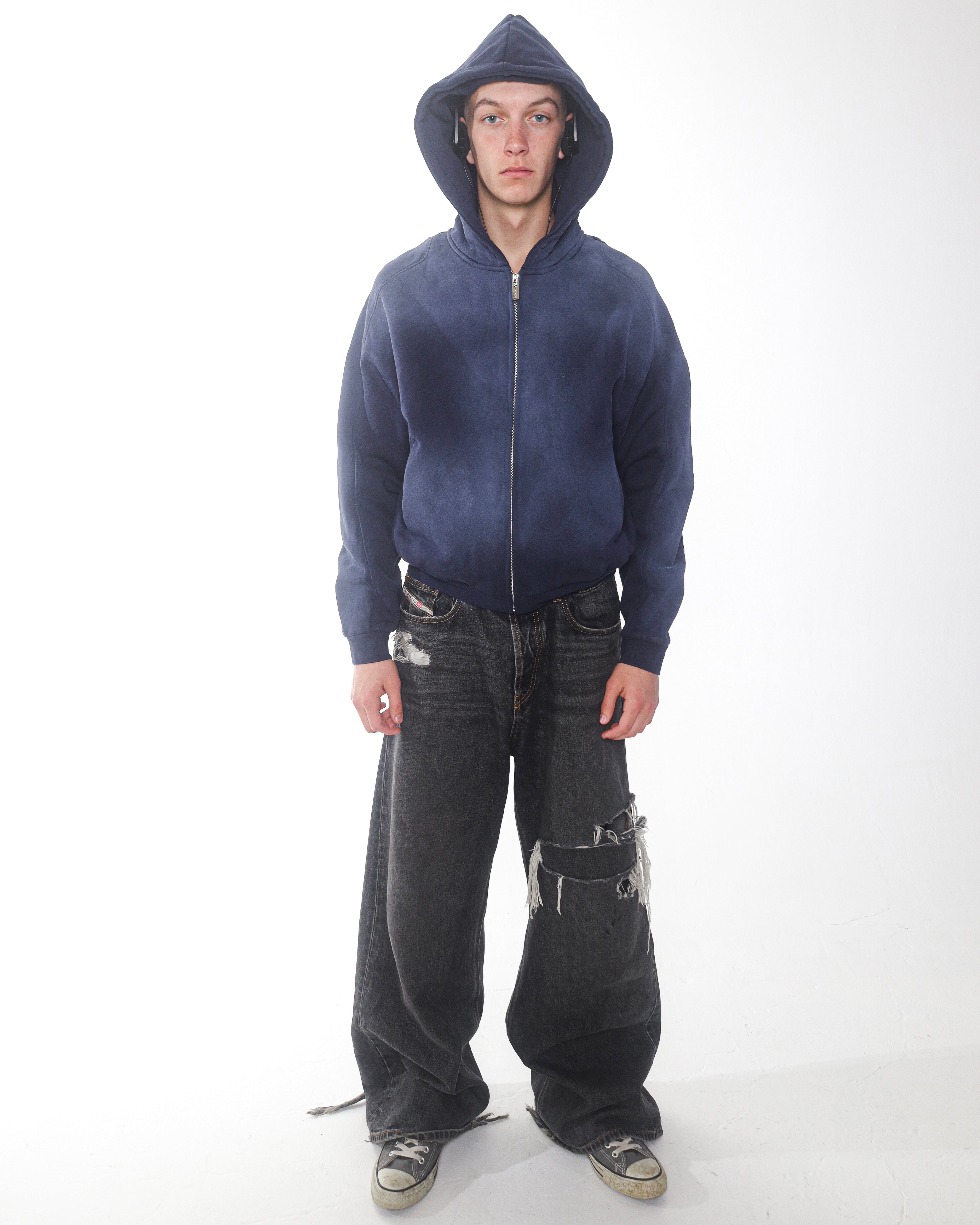sunfaded navy zip up hoodie