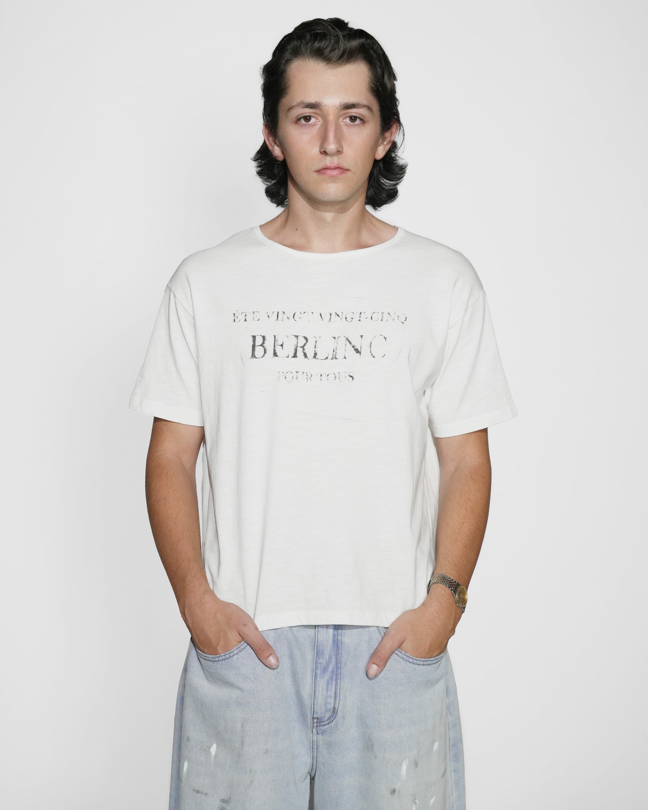 white slub cotton "pour tous" t-shirt