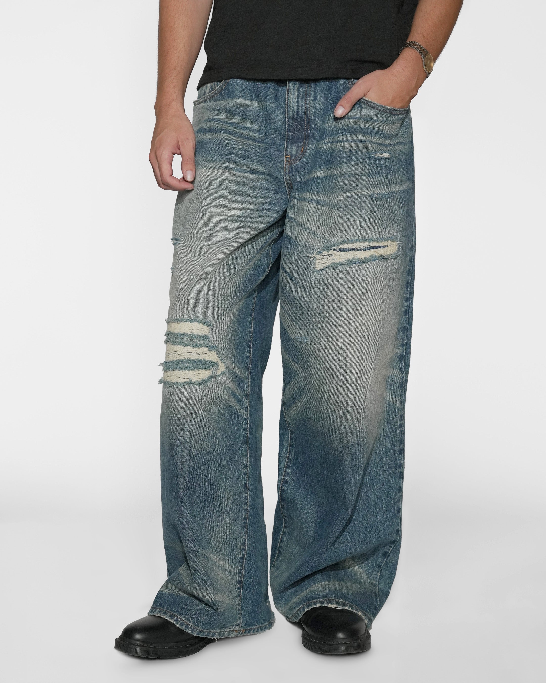 sashiko japanese selvedge baggy jeans