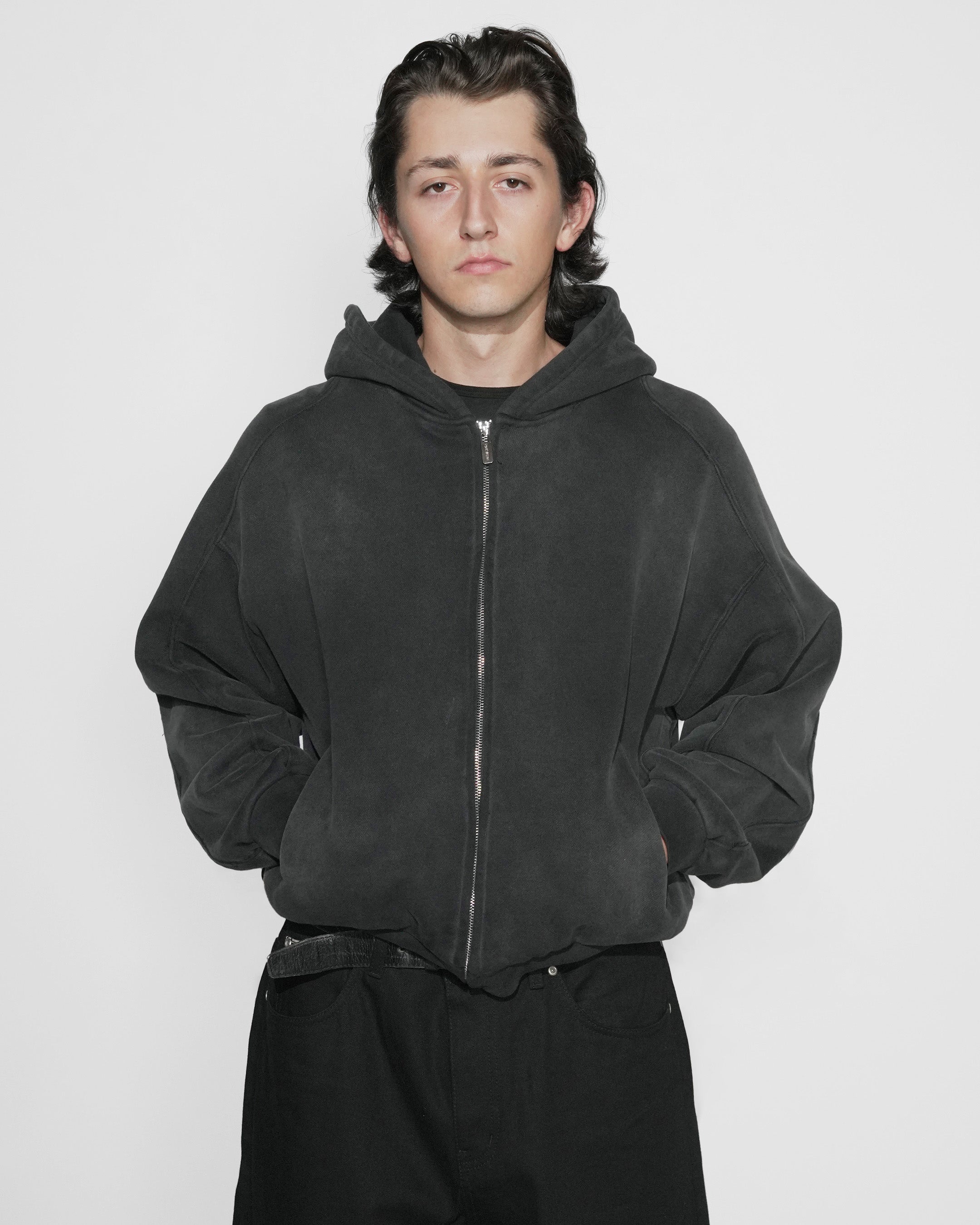 SUNFADED BLACK ZIP UP HOODIE