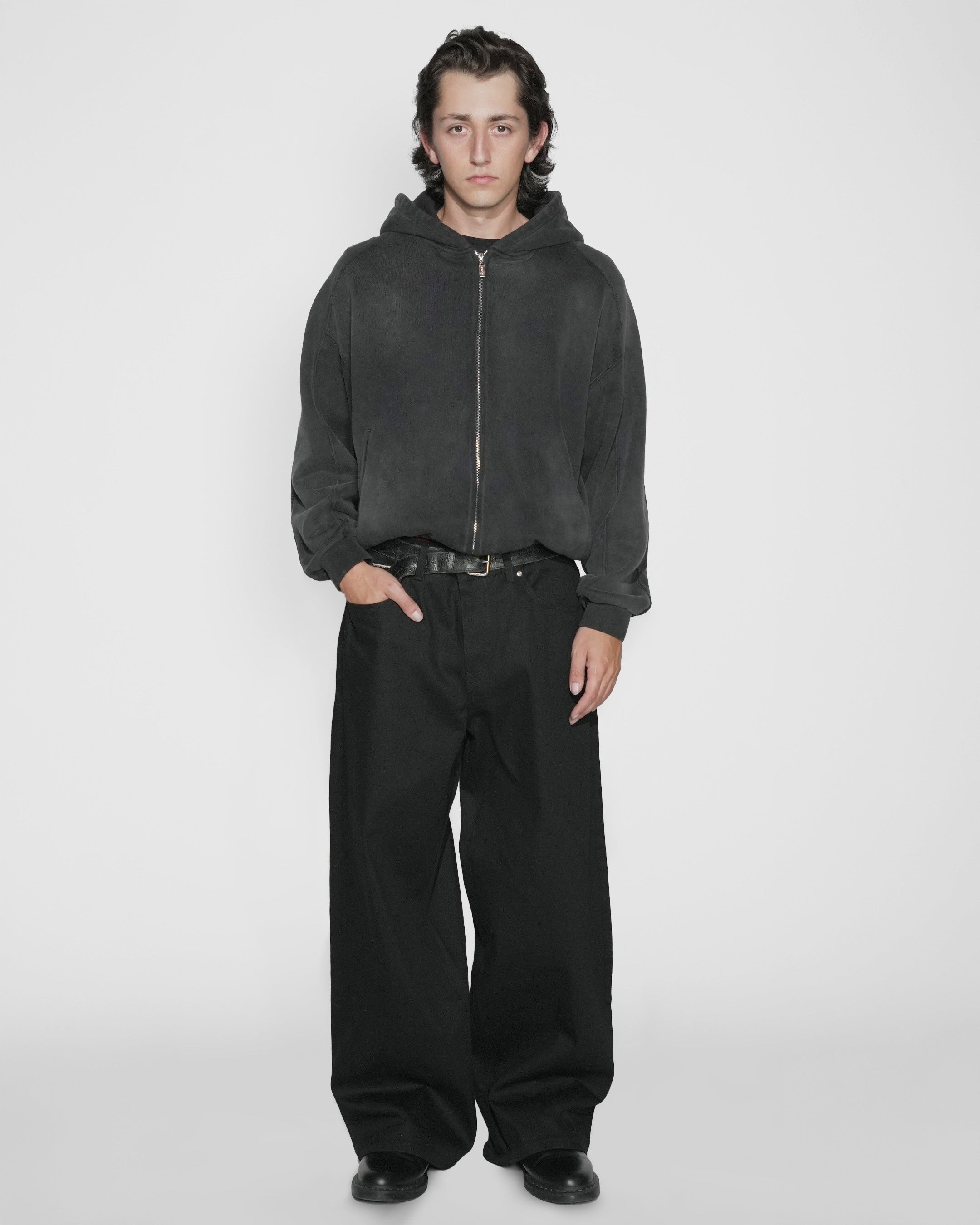 SUNFADED BLACK ZIP UP HOODIE