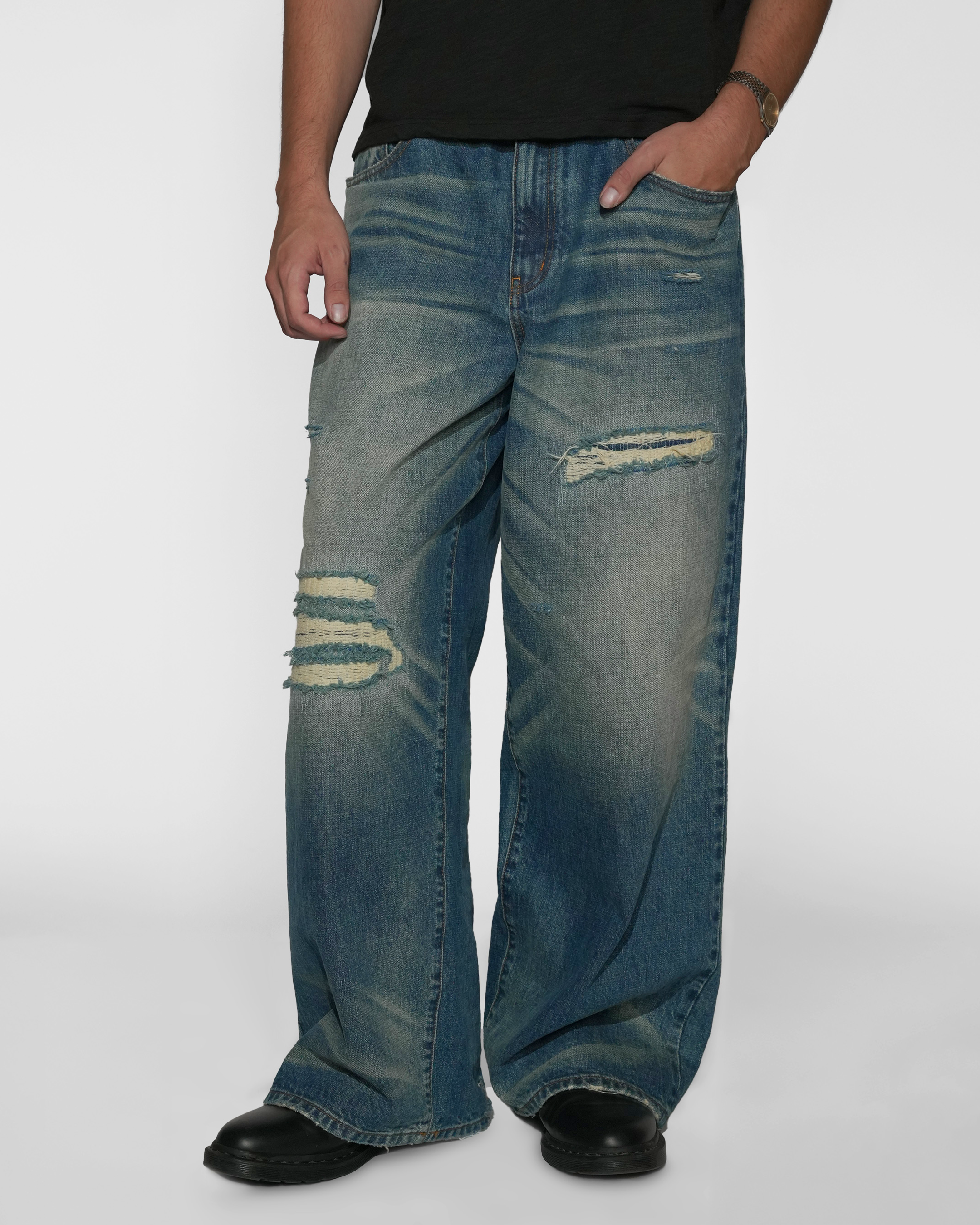 sashiko japanese selvedge baggy jeans