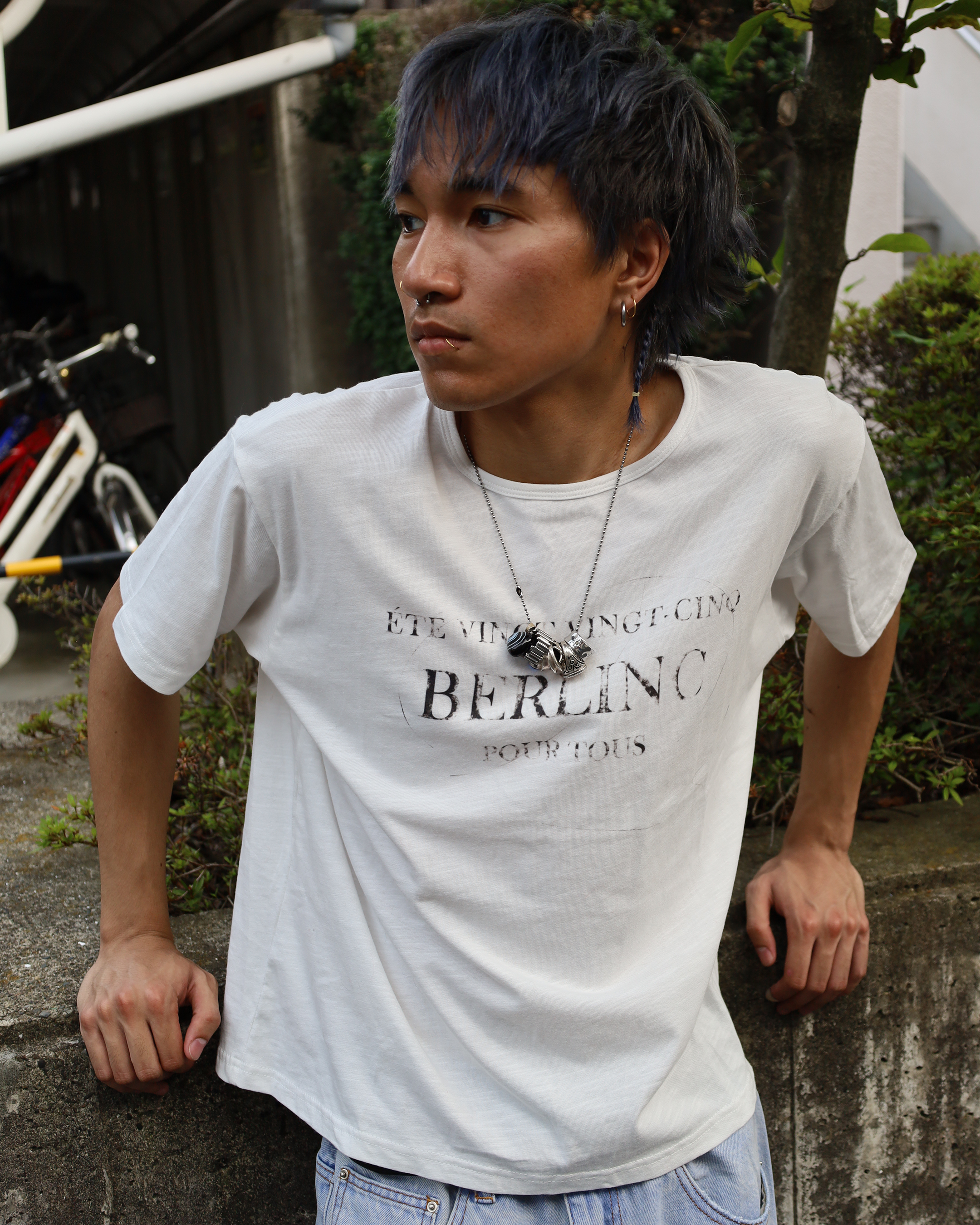 white slub cotton "pour tous" t-shirt