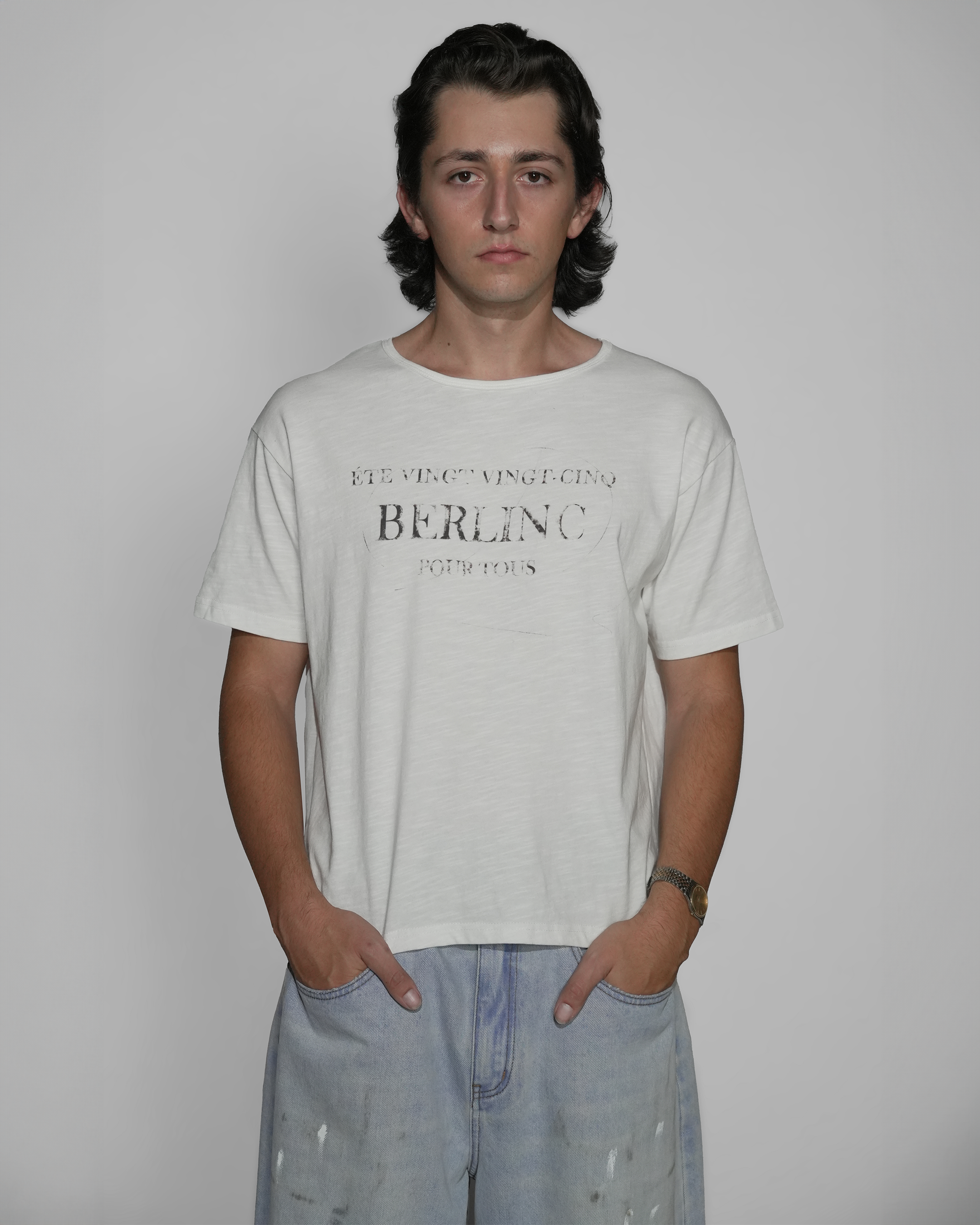 white slub cotton "pour tous" t-shirt