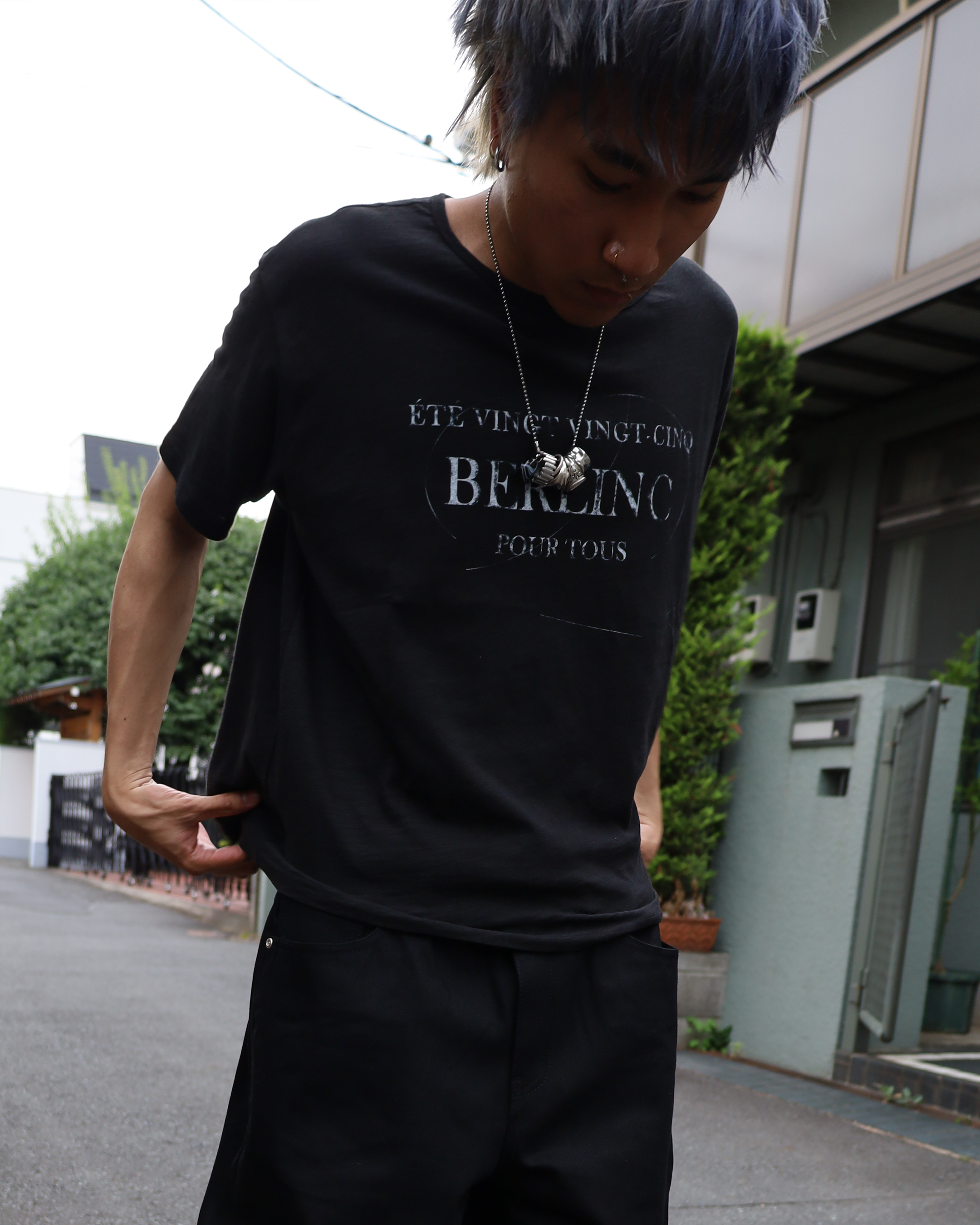 black slub cotton "pour tous" t-shirt