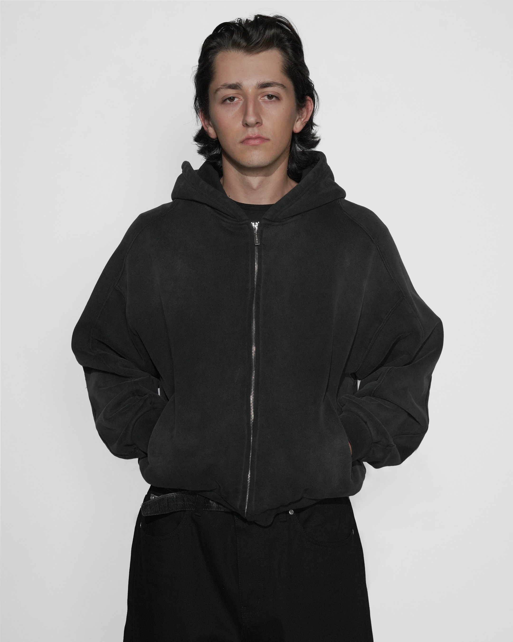 SUNFADED BLACK ZIP UP HOODIE