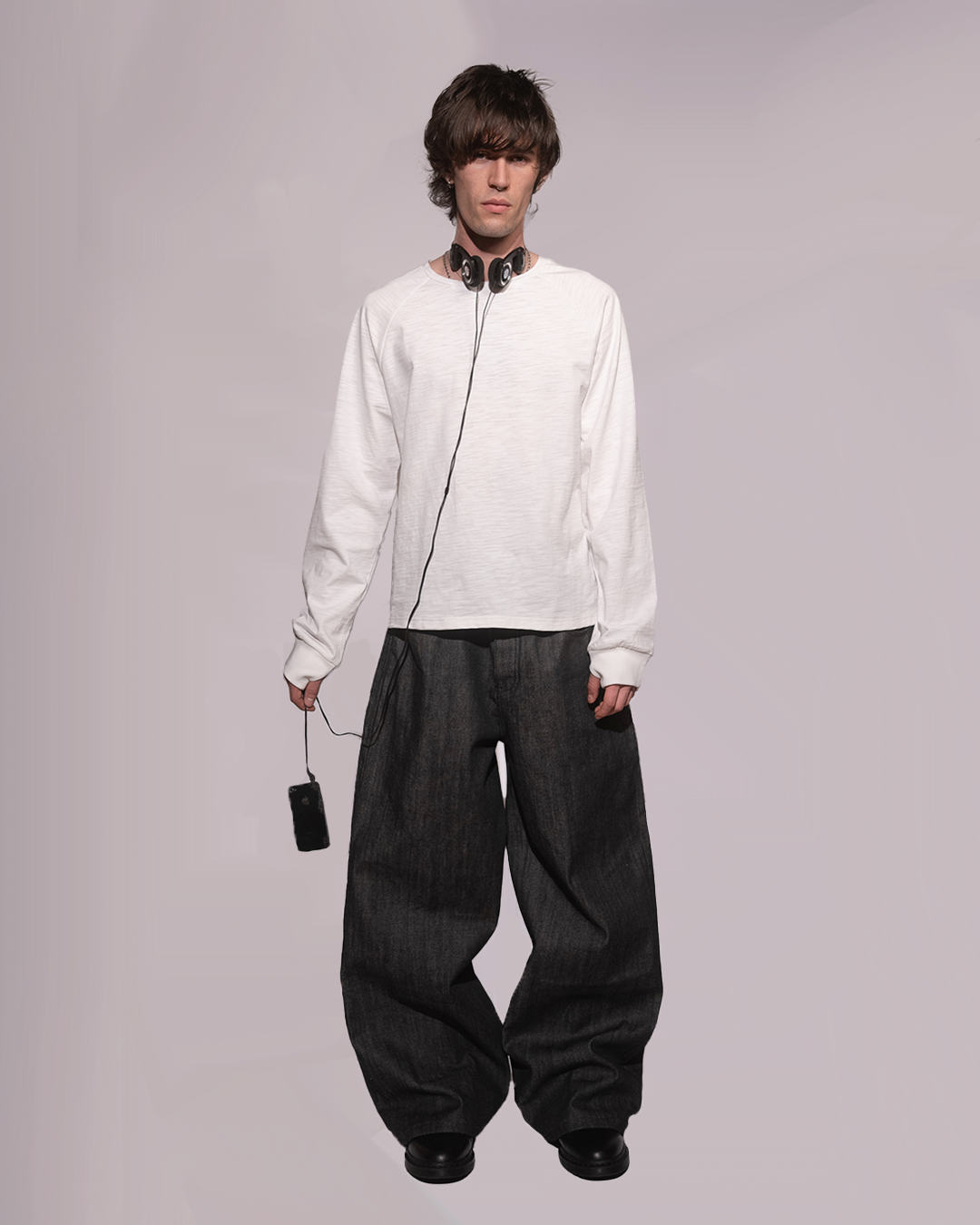 WHITE SLUB LONG SLEEVE SHIRT