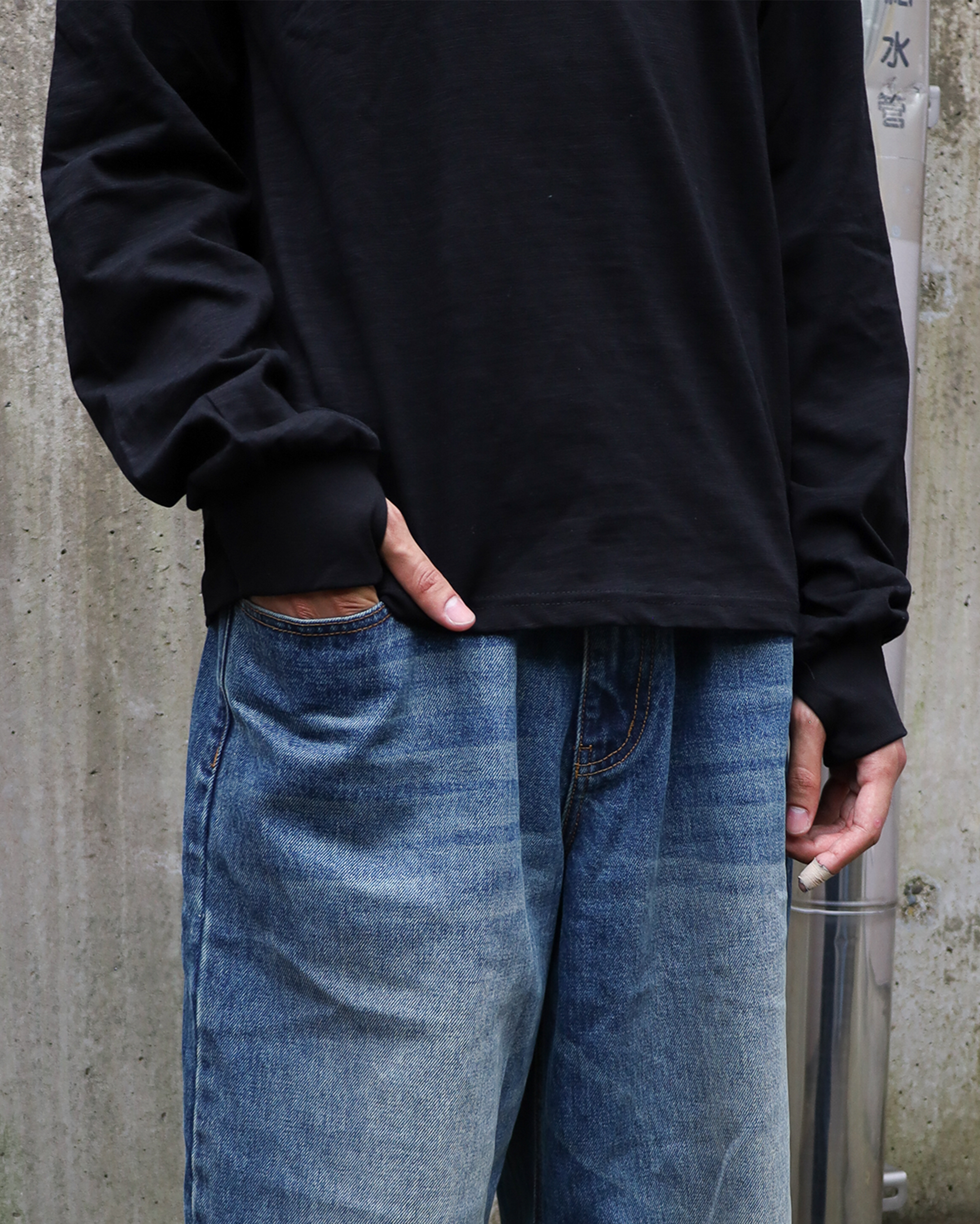 black slub cotton long-sleeve