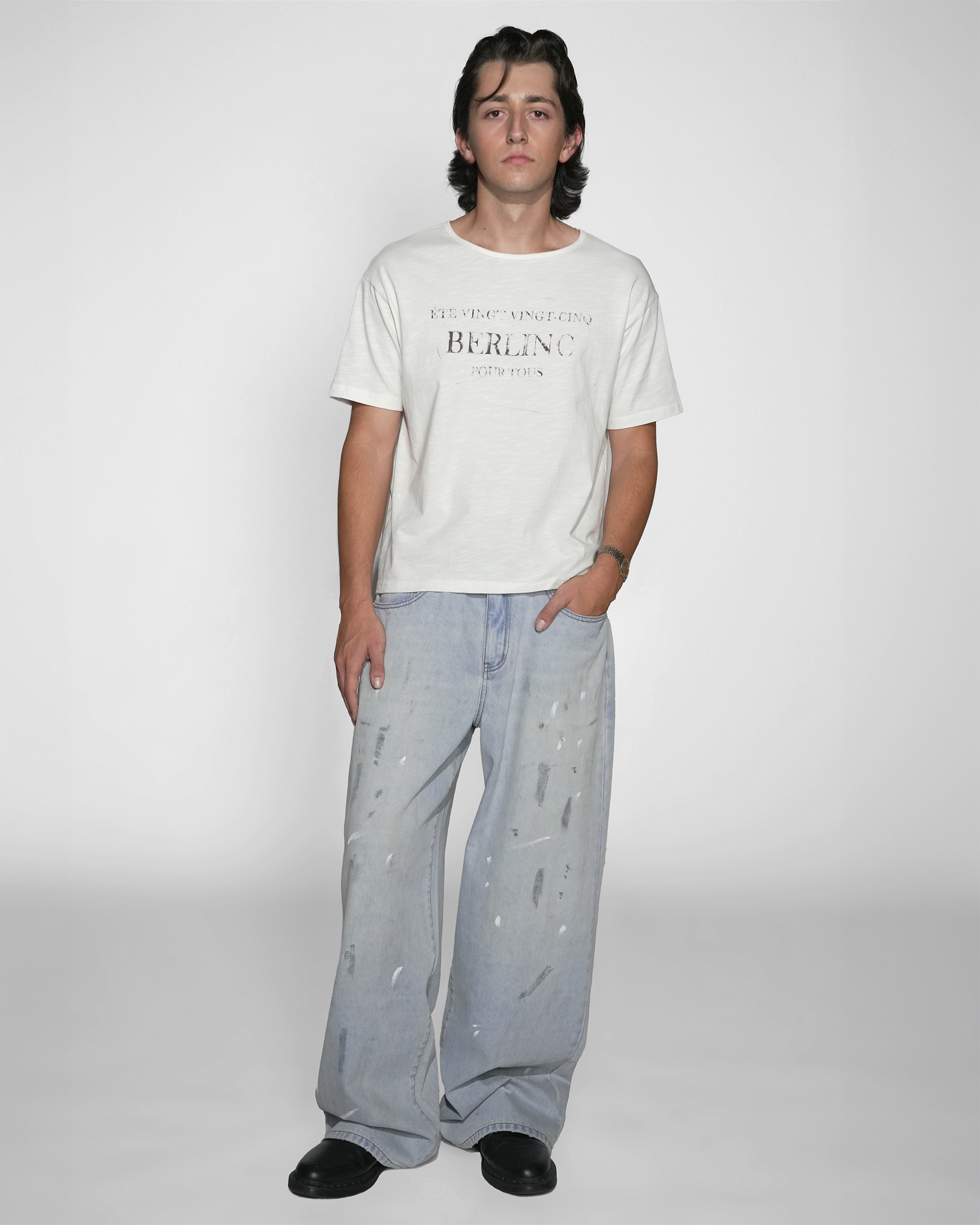 white slub cotton "pour tous" t-shirt