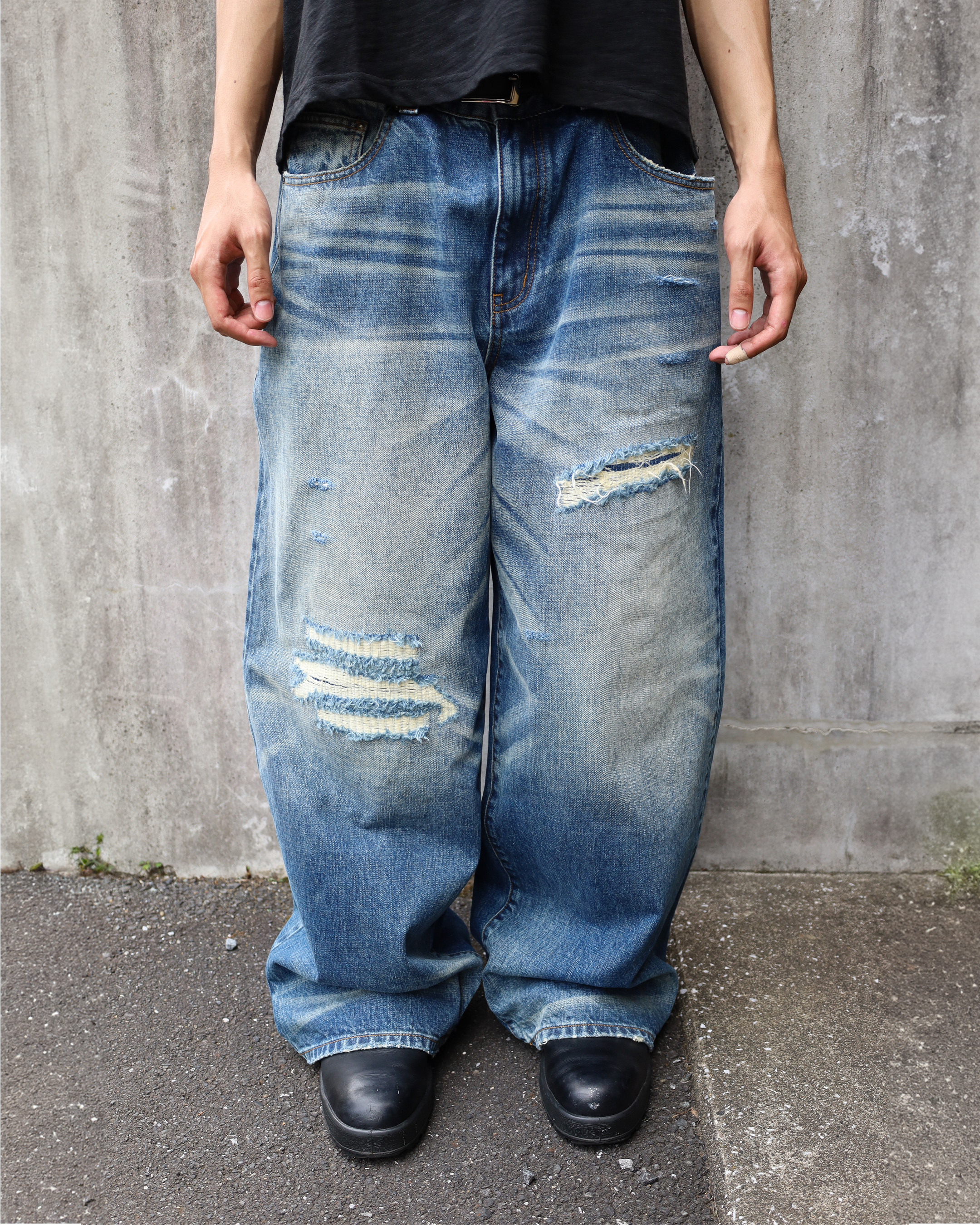 sashiko japanese selvedge baggy jeans
