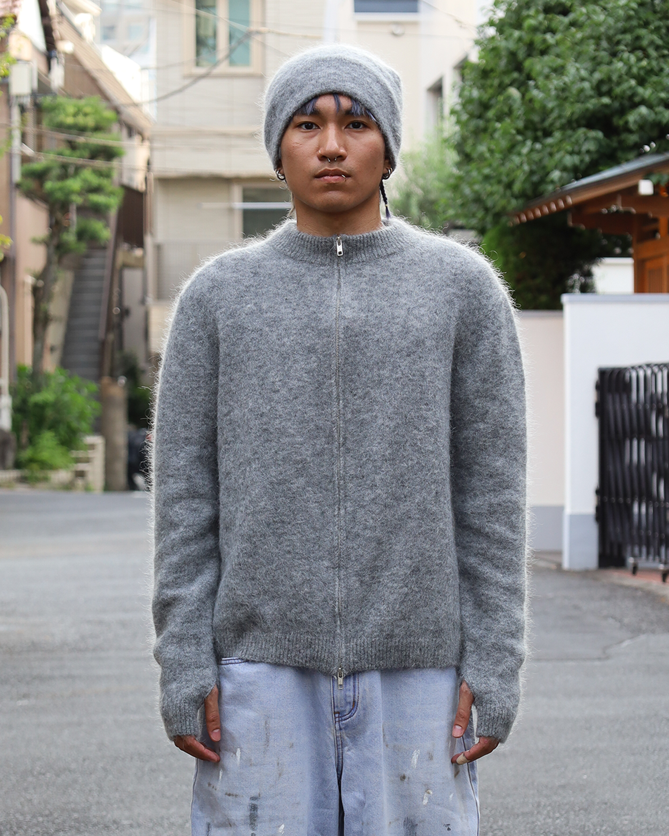 gray mohair knit sweater