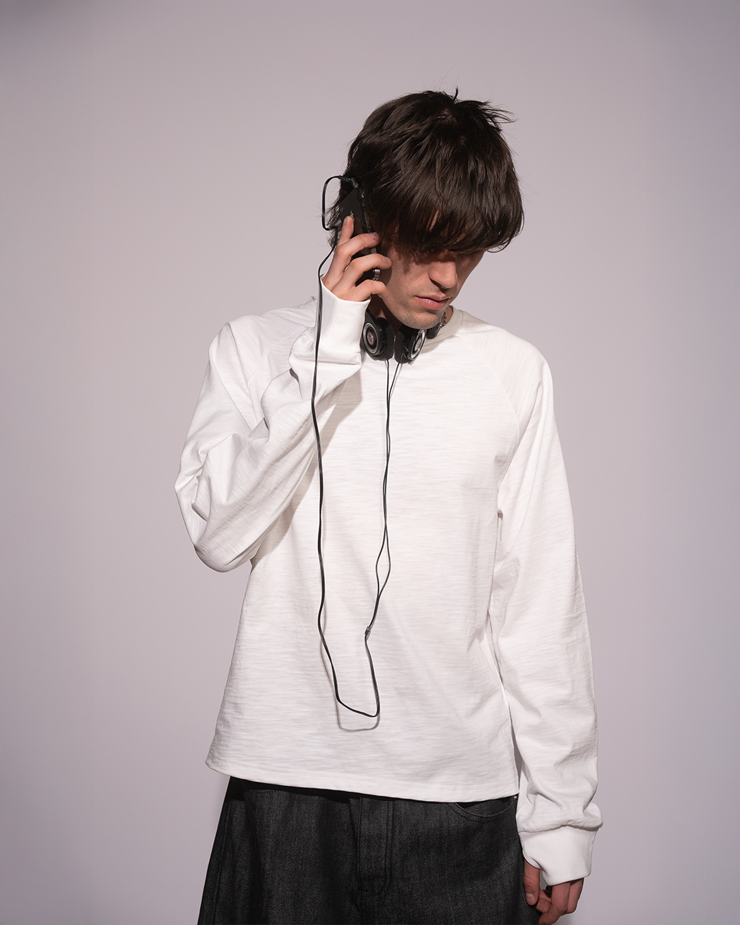 WHITE SLUB LONG SLEEVE SHIRT