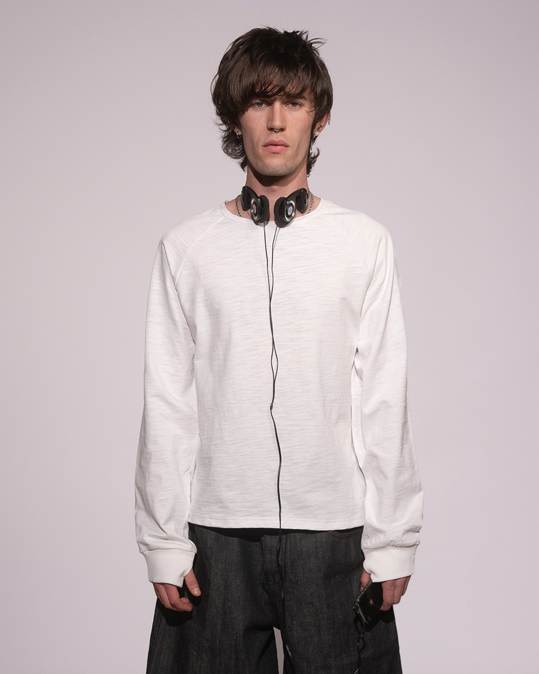 WHITE SLUB LONG SLEEVE SHIRT