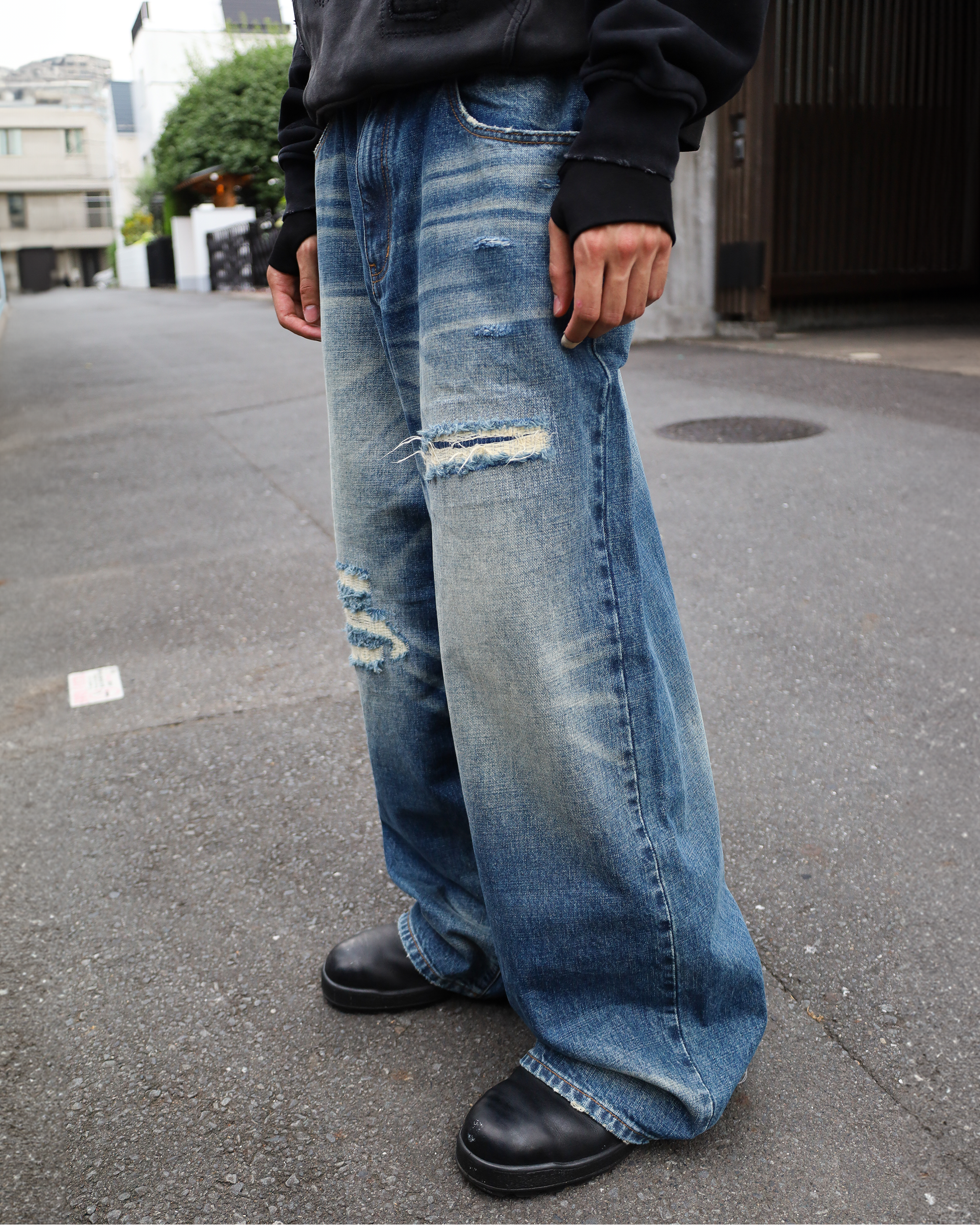 sashiko japanese selvedge baggy jeans