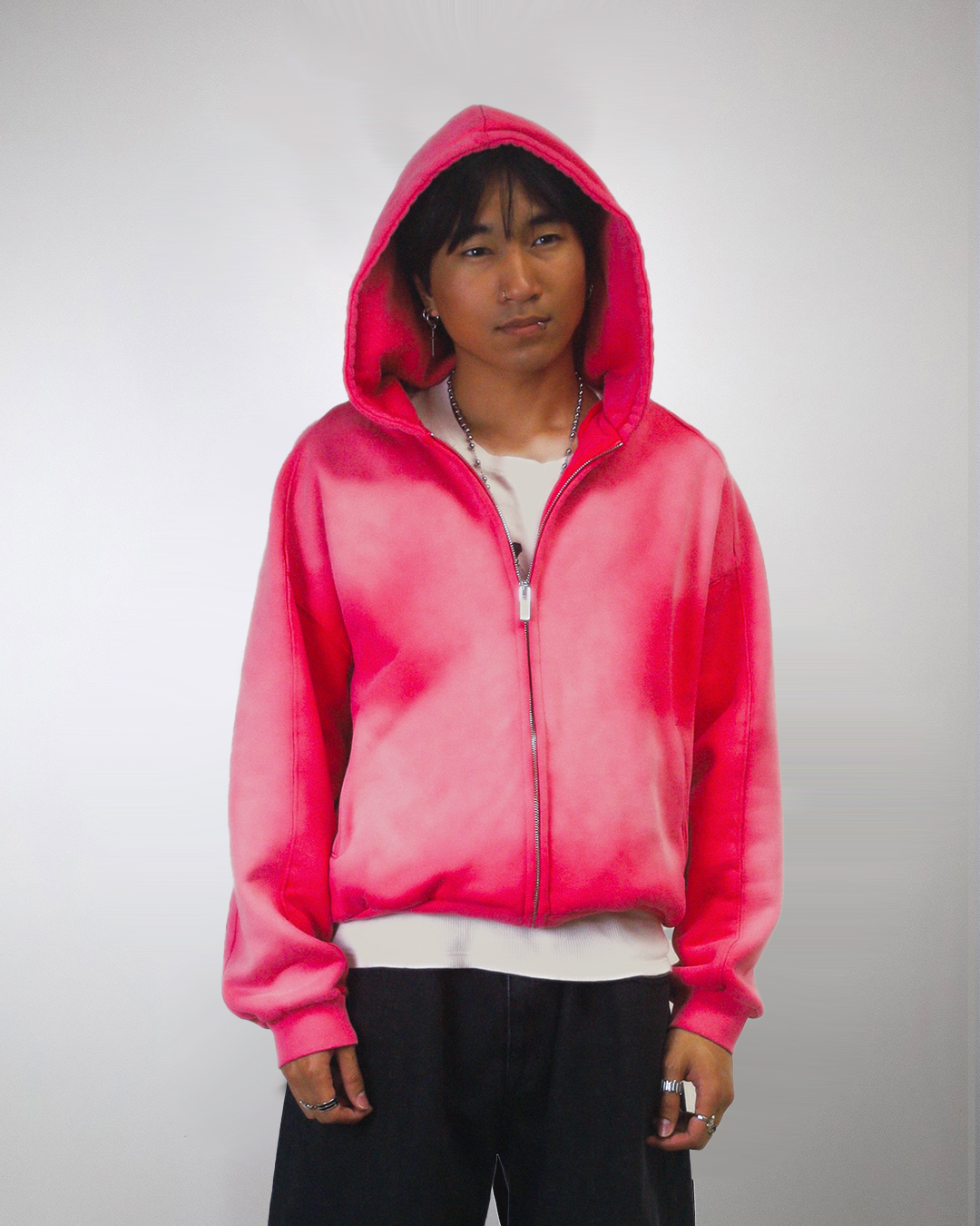 SUNFADED PINK ZIP UP HOODIE
