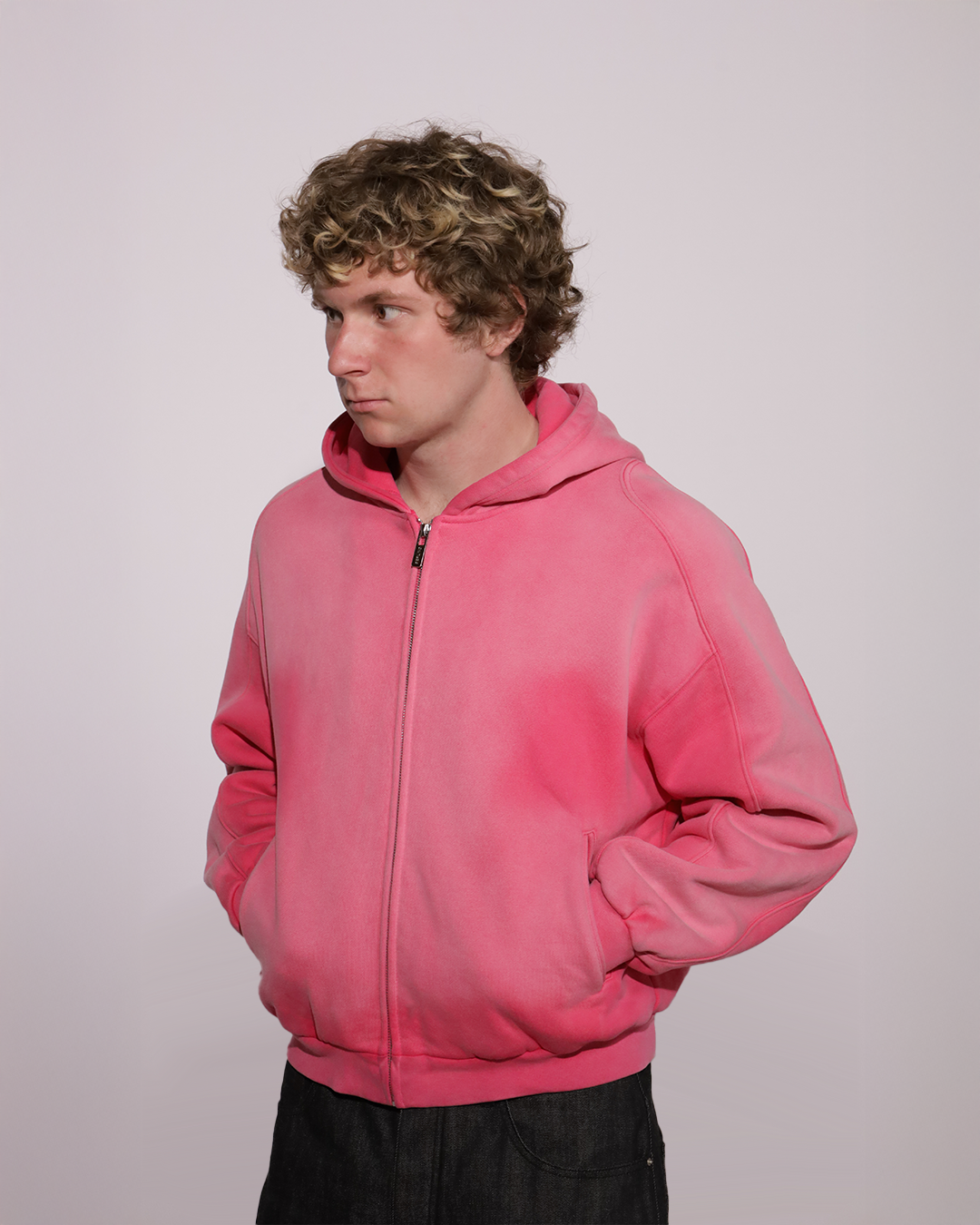 SUNFADED PINK ZIP UP HOODIE