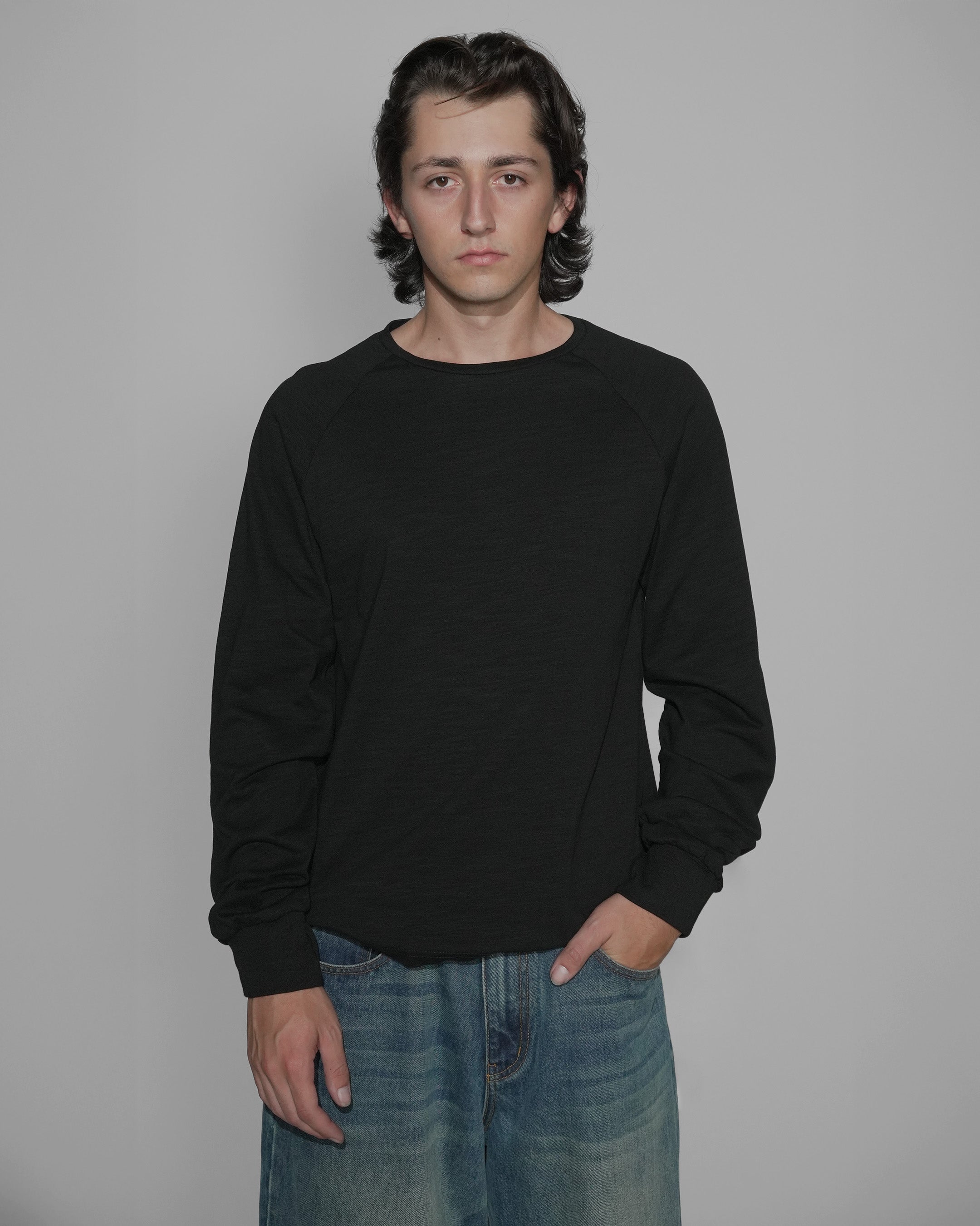 black slub cotton long-sleeve