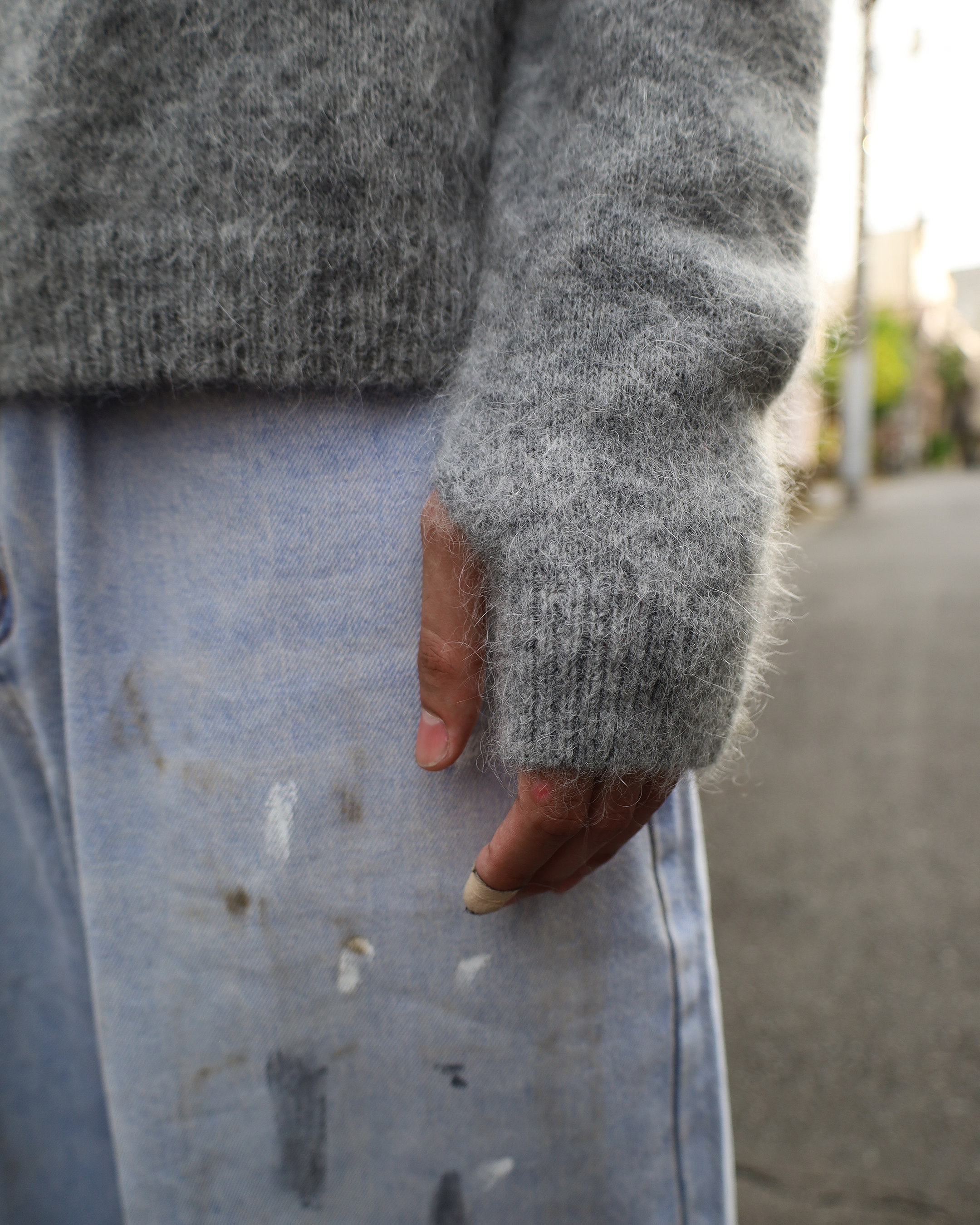 gray mohair knit sweater