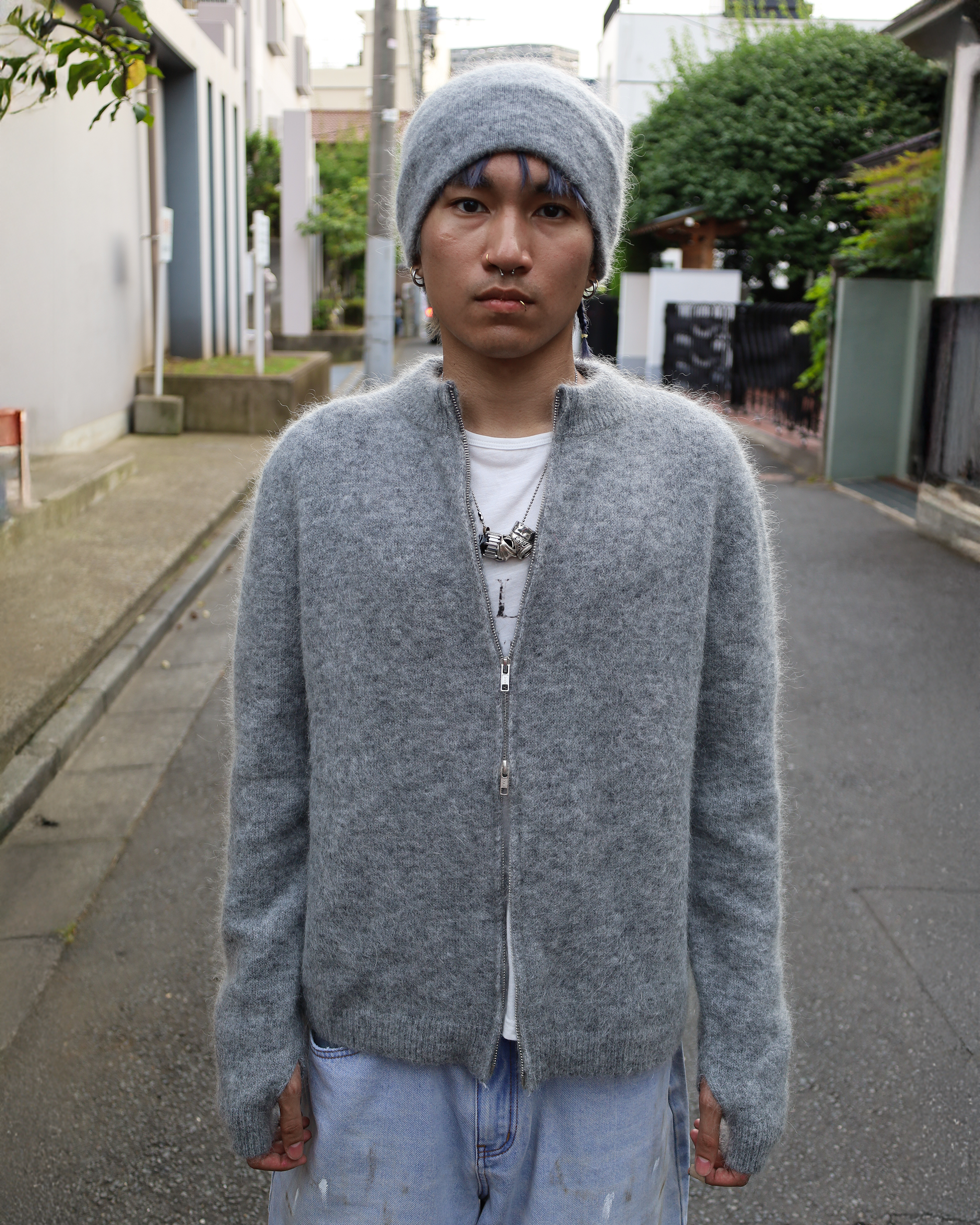 gray mohair knit sweater