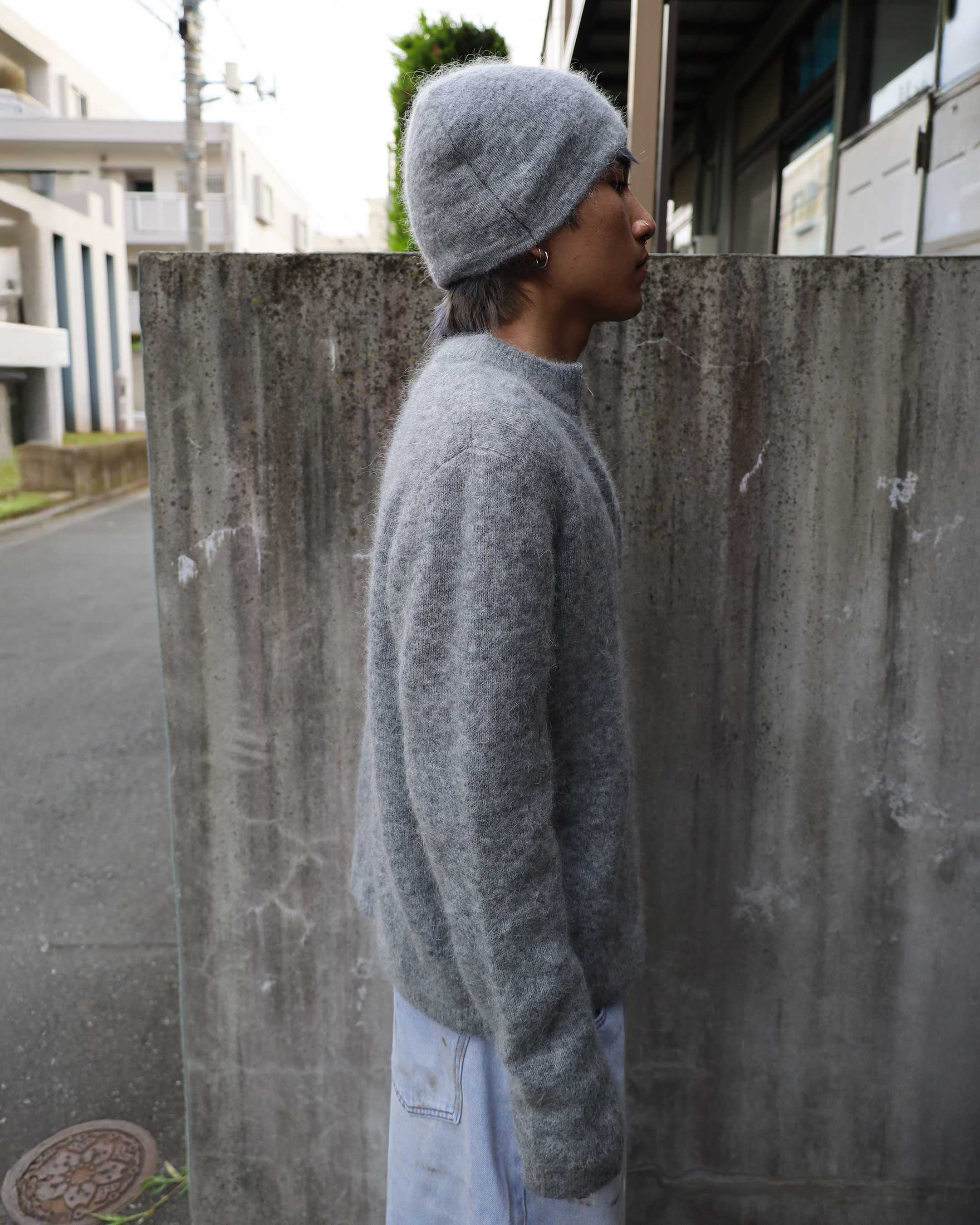gray mohair knit sweater