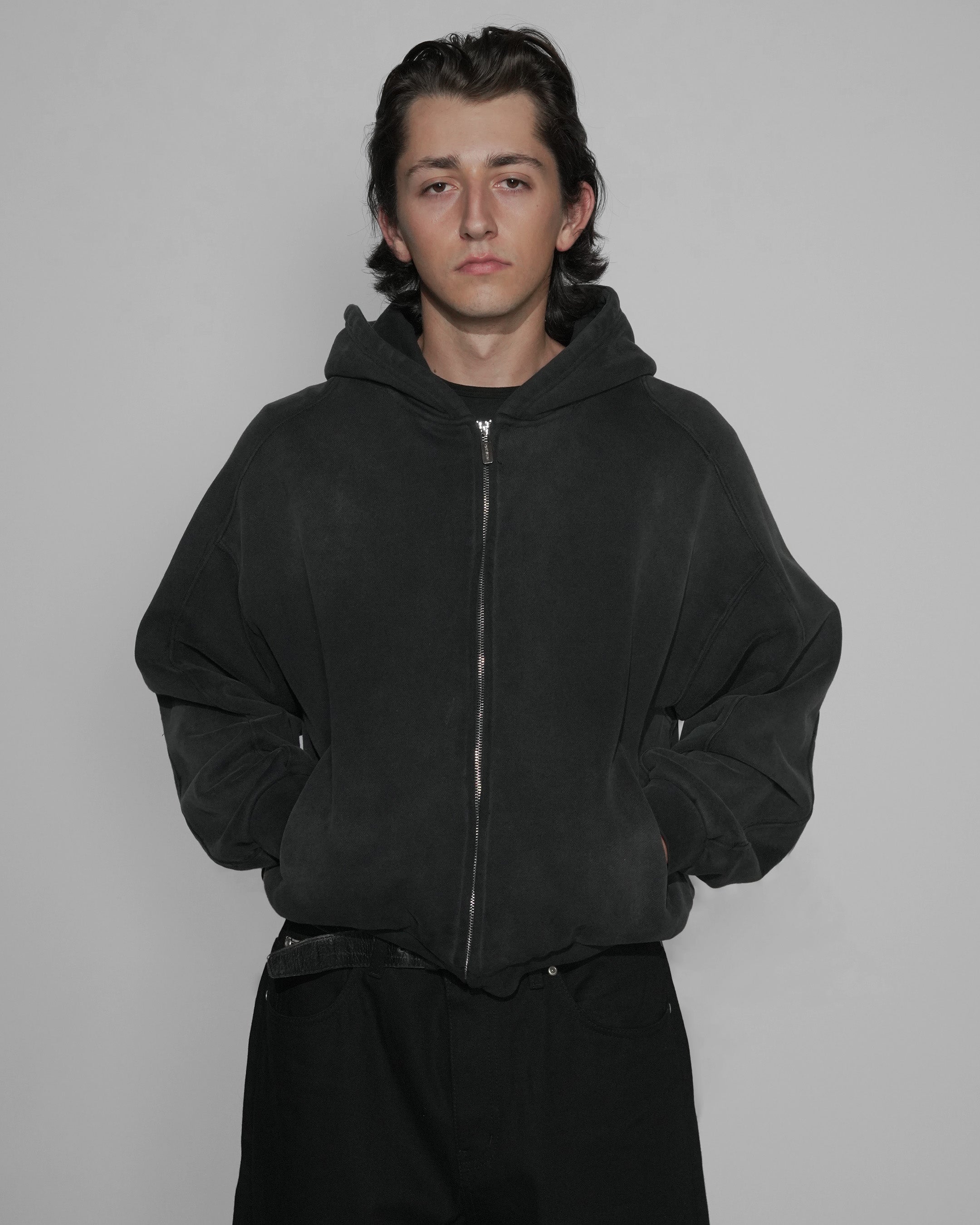 SUNFADED BLACK ZIP UP HOODIE