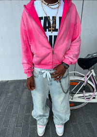 SUNFADED PINK ZIP UP HOODIE