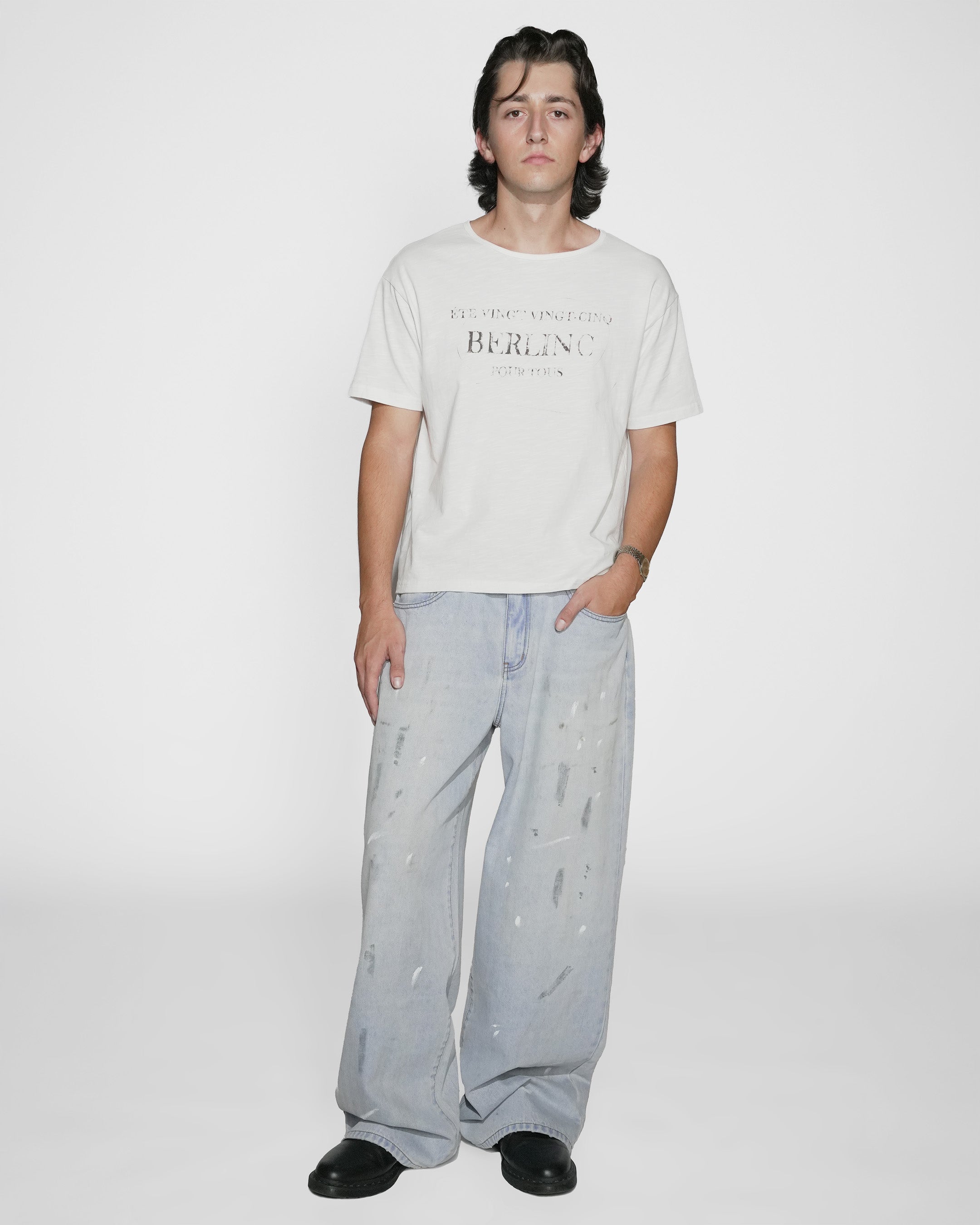 white slub cotton "pour tous" t-shirt