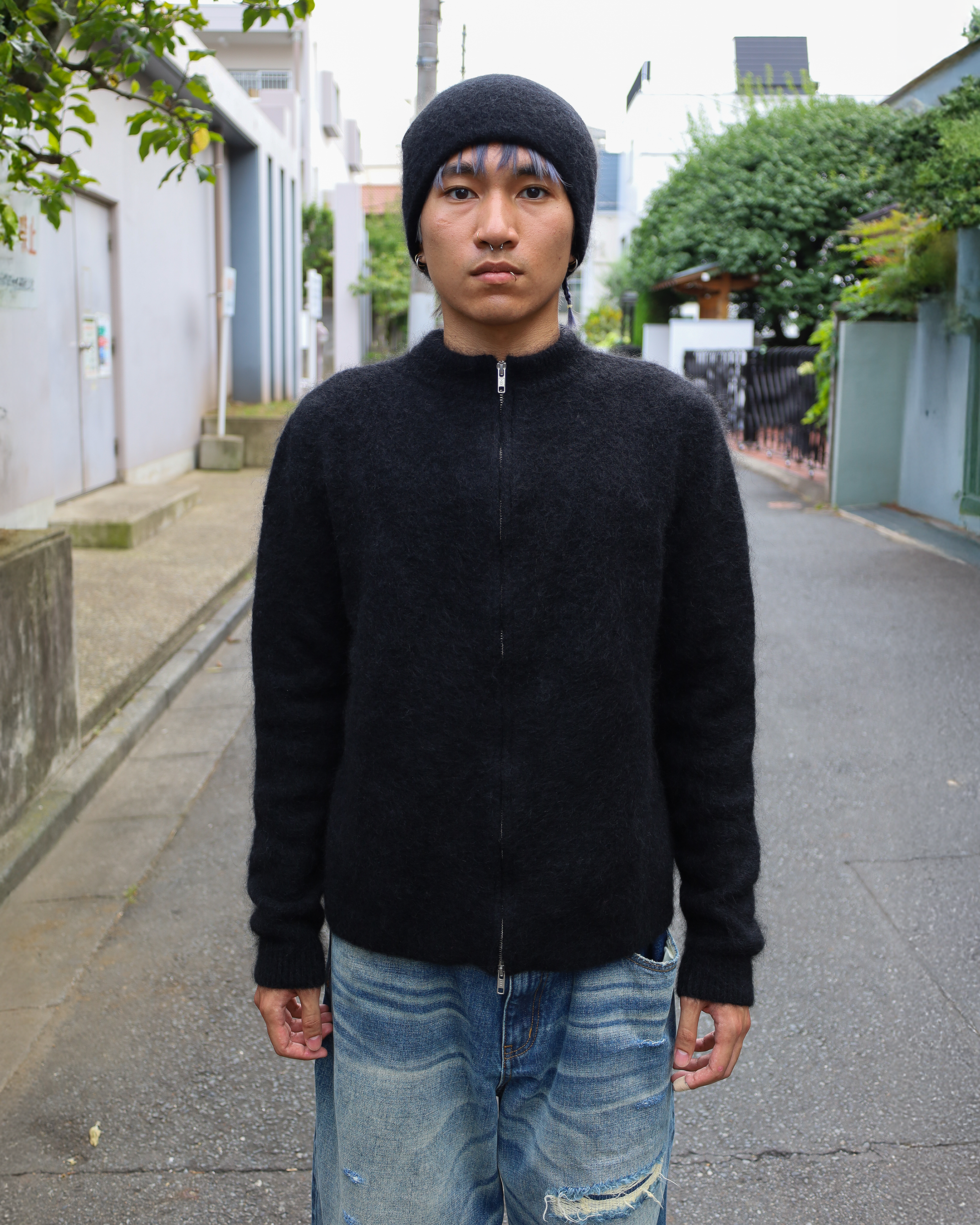 black mohair knit beanie