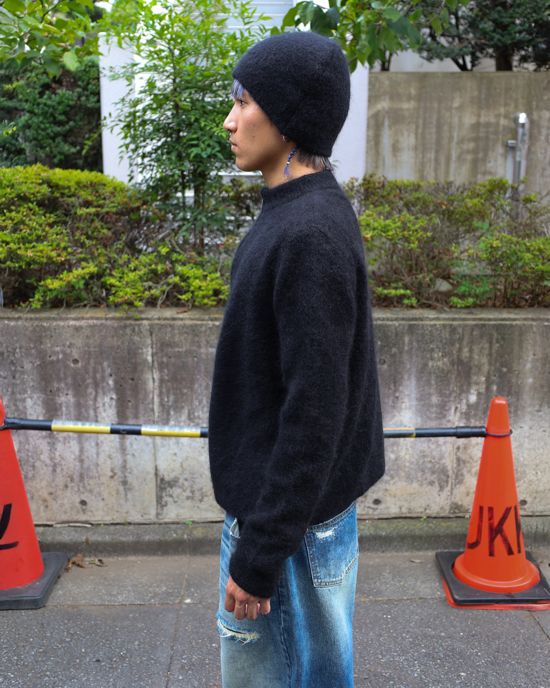 black mohair knit beanie