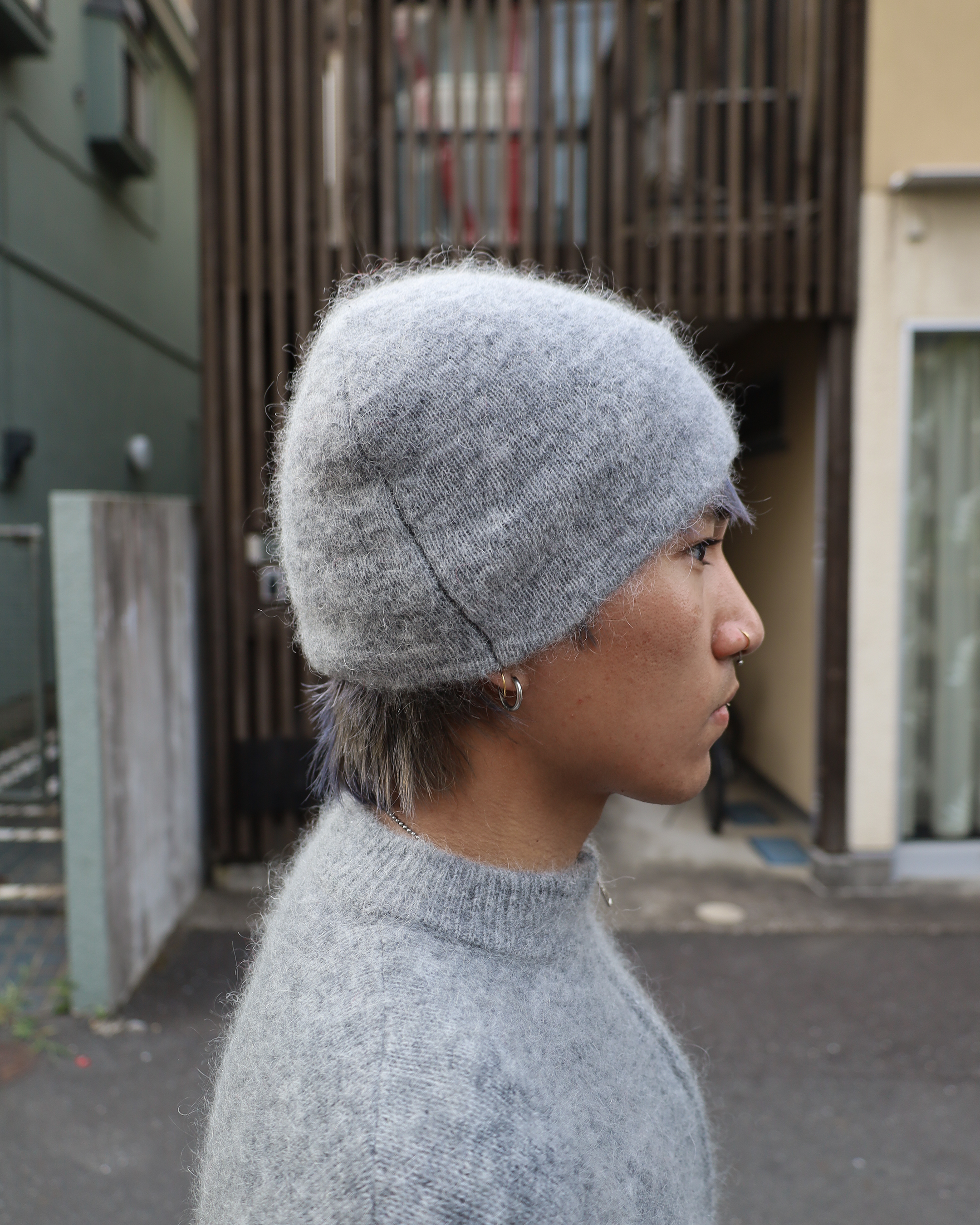 gray mohair knit beanie
