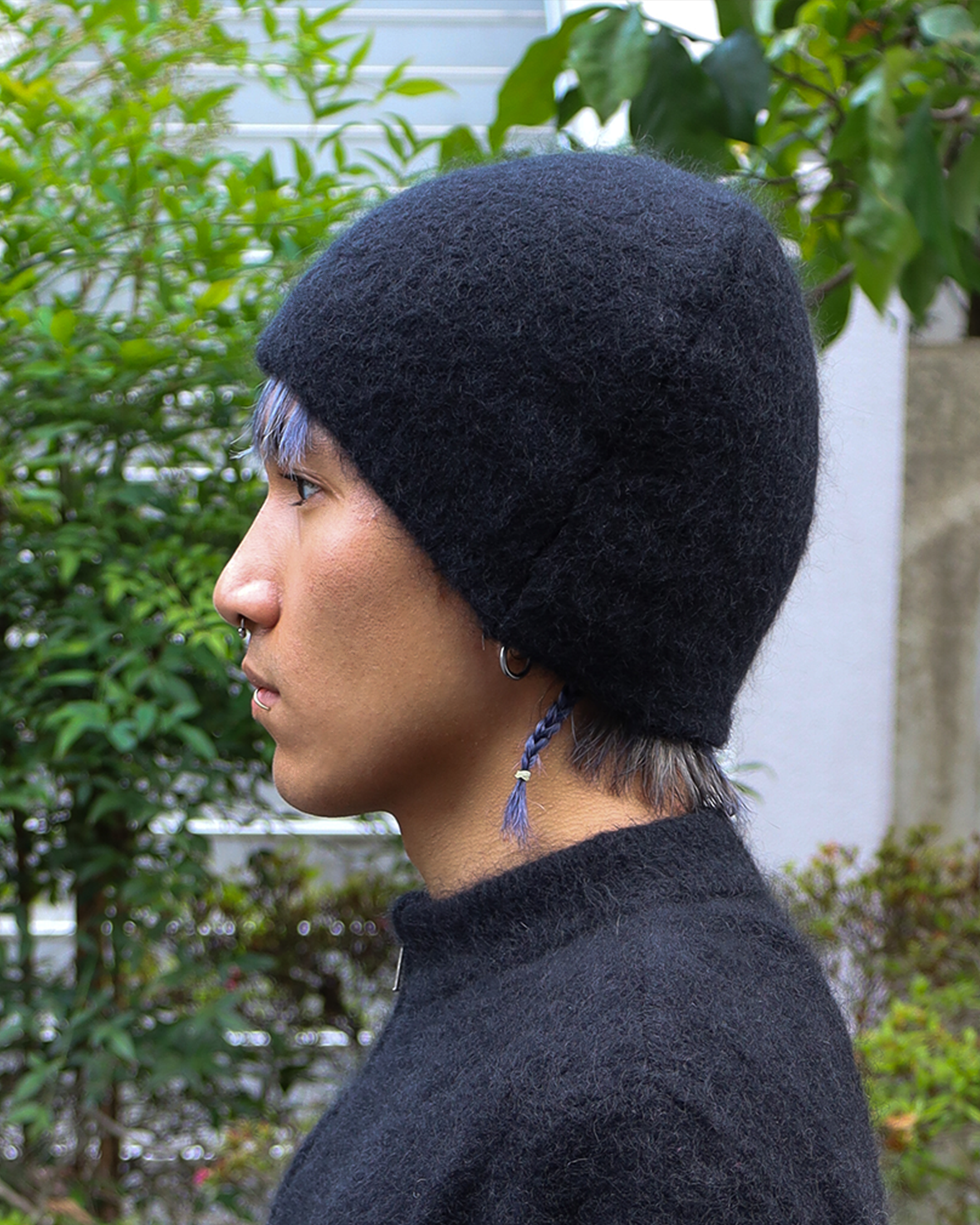 black mohair knit beanie
