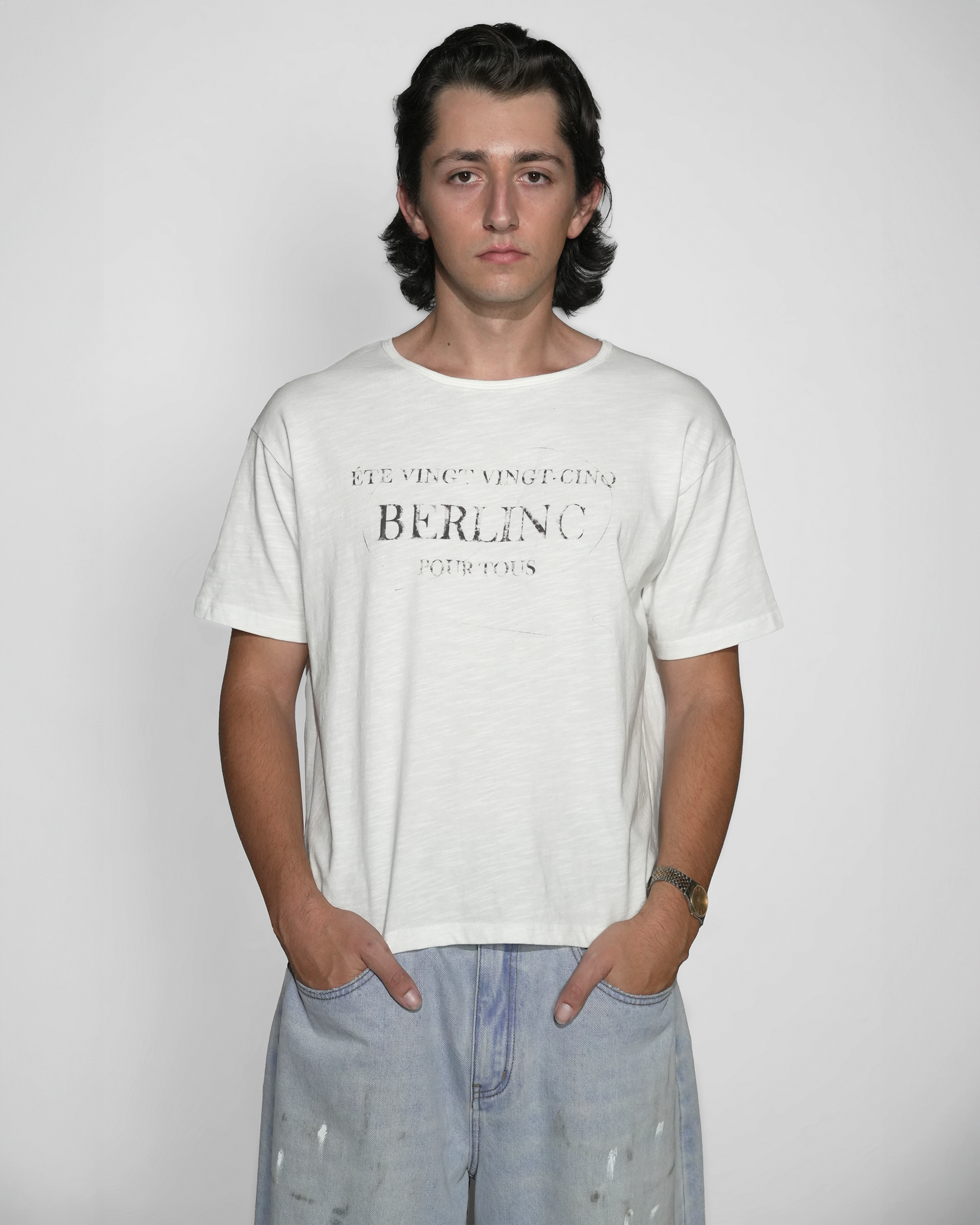 white slub cotton "pour tous" t-shirt