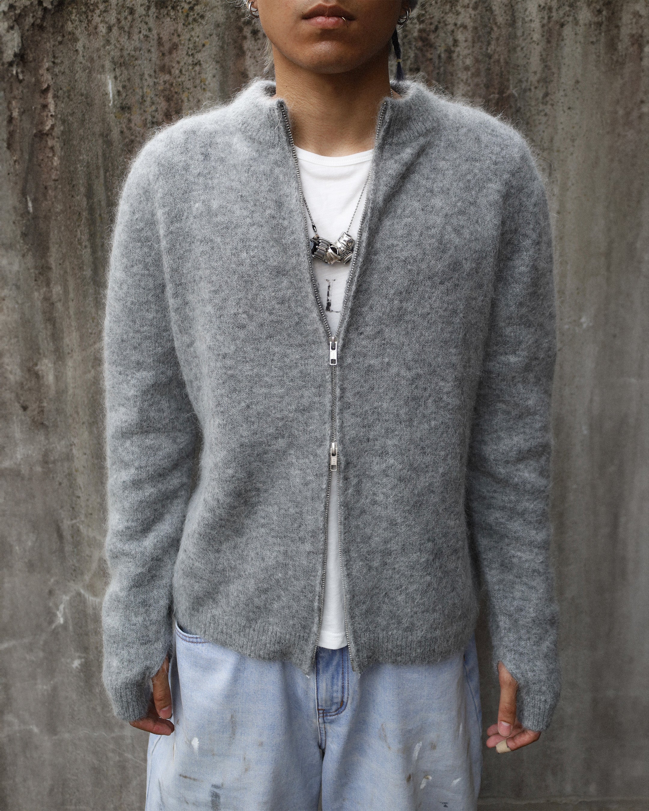 gray mohair knit sweater