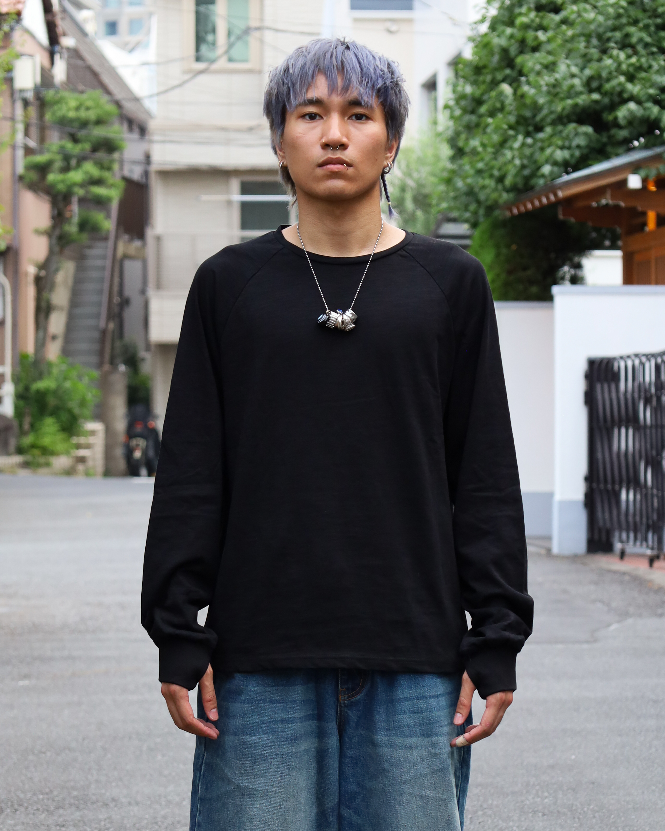 black slub cotton long-sleeve