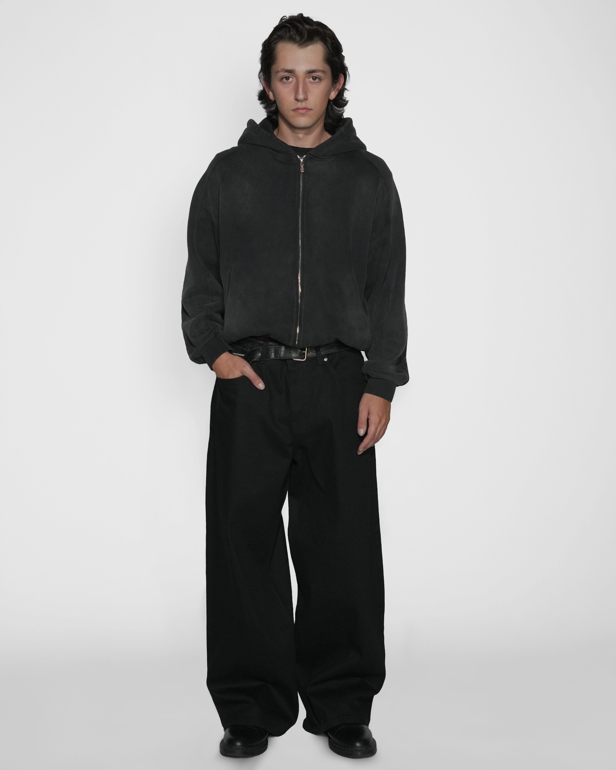 SUNFADED BLACK ZIP UP HOODIE
